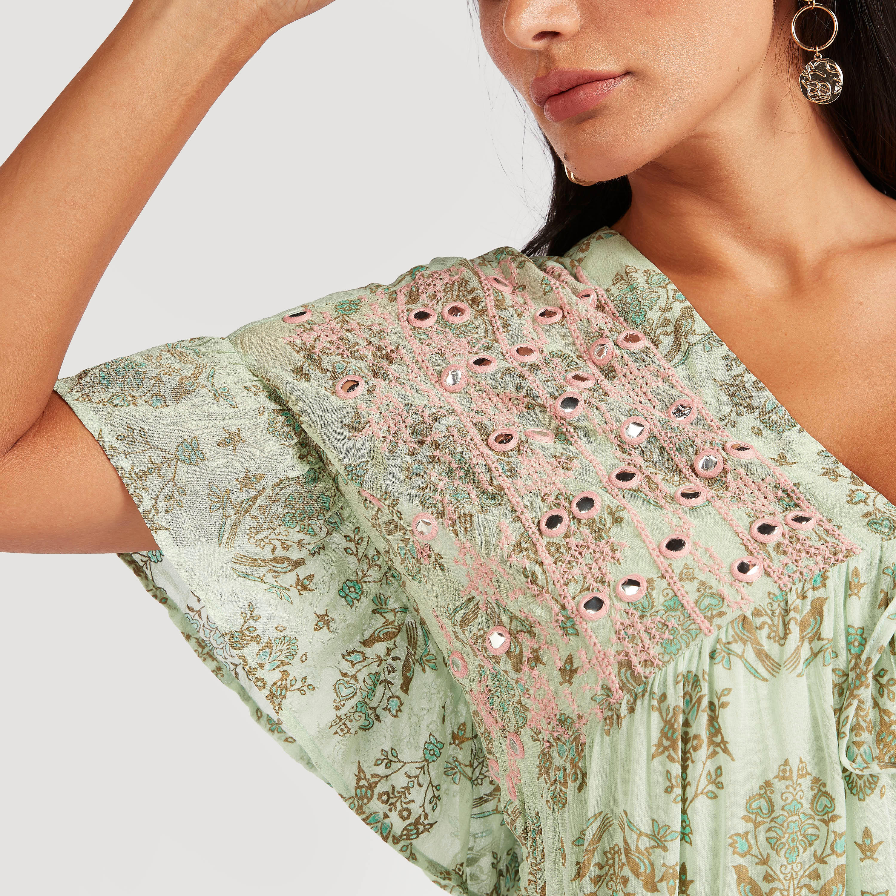 فستان طويل إيه لاين مطرز بأكمام واسعة-women-clothing-dresses-image-3