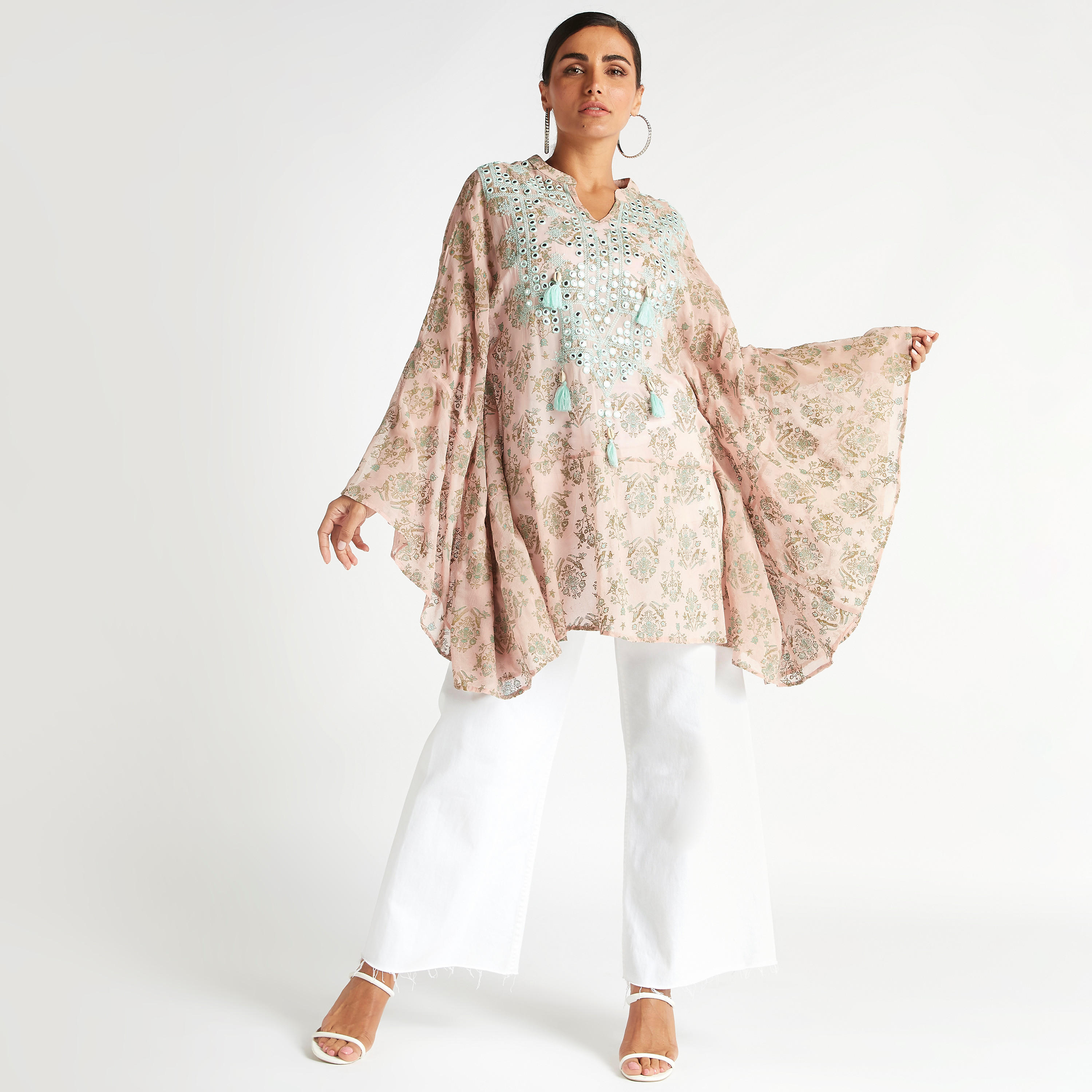 V-neck Embellished Tunic with Flared Sleeves-women-clothing-shirtsandblouses-blouses-image-2