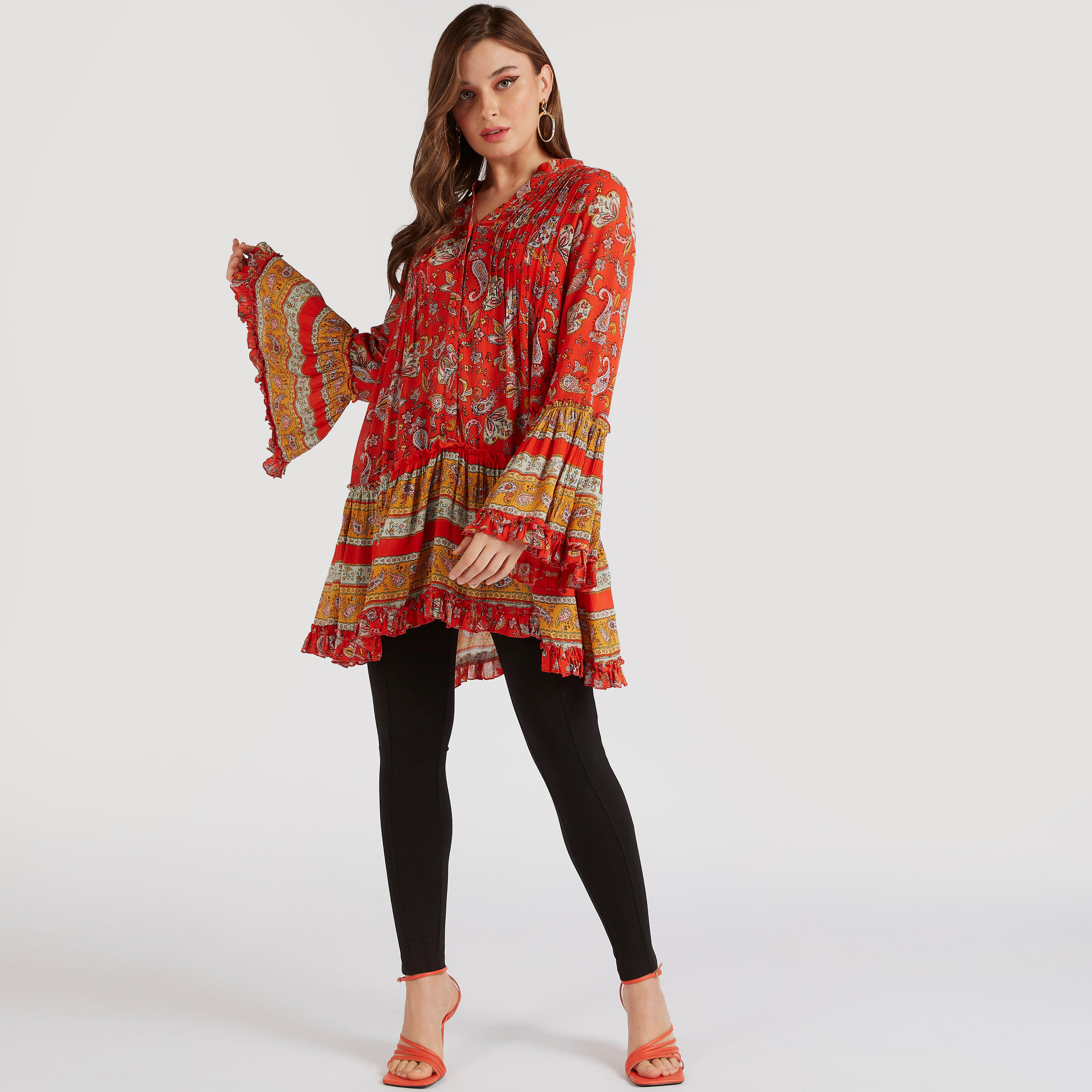 تونيك بياقة ماندارين وأكمام واسعة وطبعات بيزلي-women-clothing-shirtsandblouses-blouses-image-2