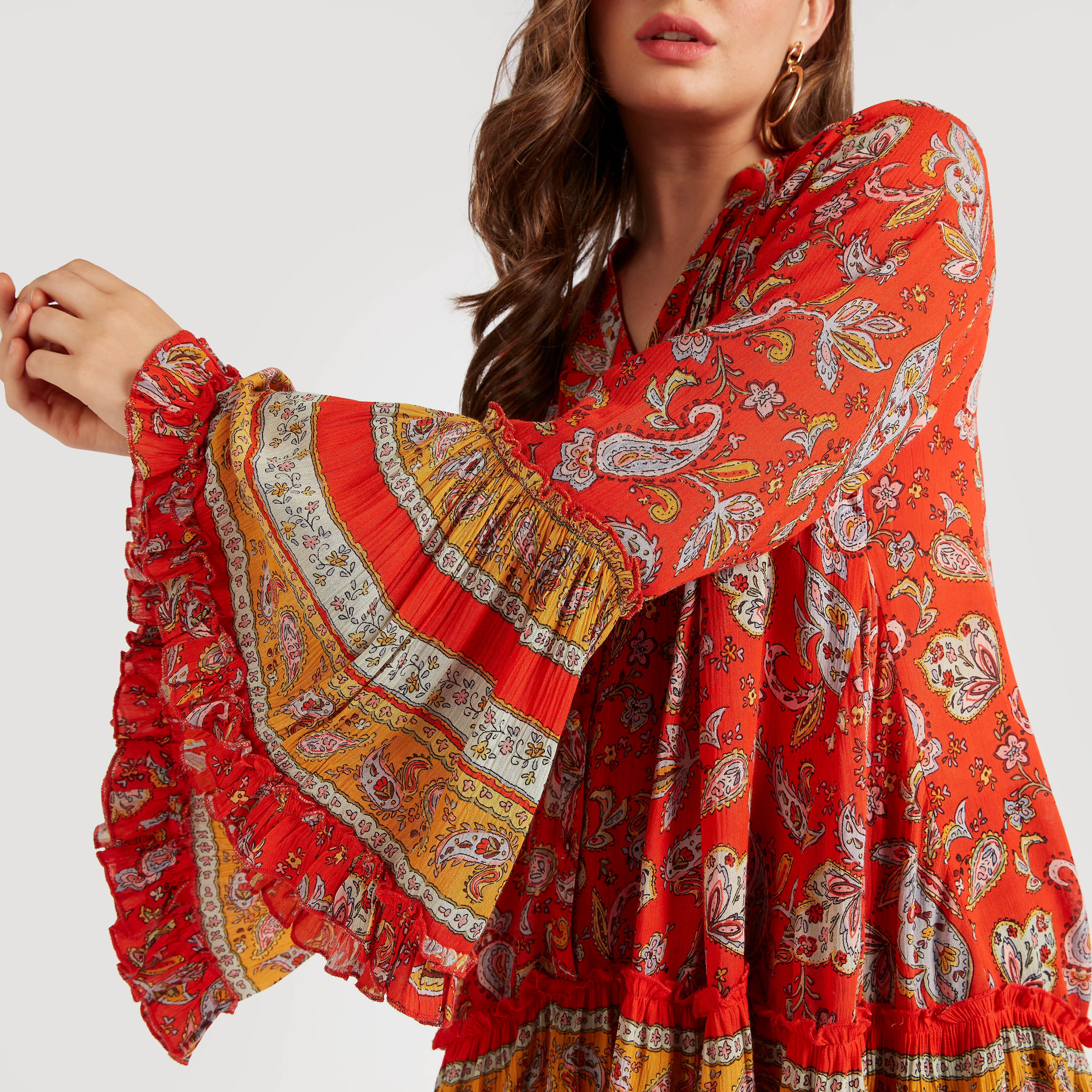 تونيك بياقة ماندارين وأكمام واسعة وطبعات بيزلي-women-clothing-shirtsandblouses-blouses-image-3