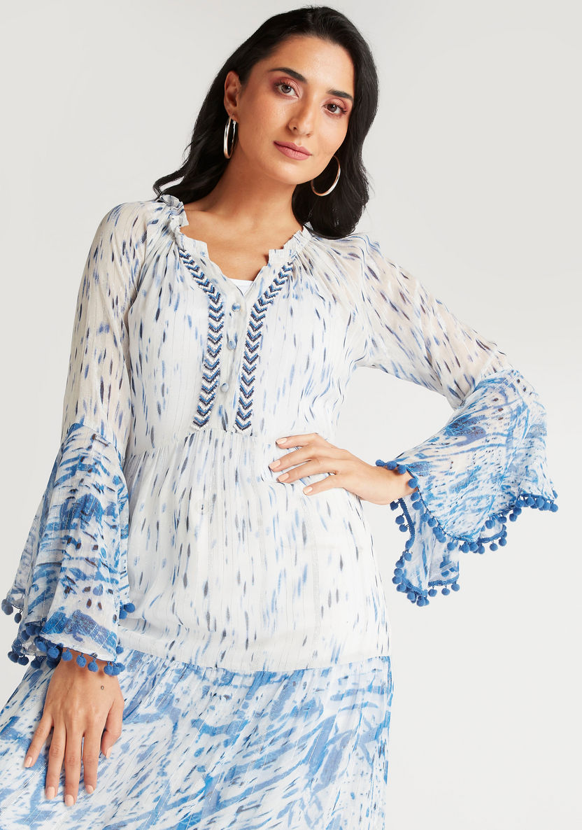 Shop Bead Embellished Maxi Dress with Pom-Pom Lace Detail Online | Splash Saudi Shop Bead Embellished Maxi Dress with Pom-Pom Lace Detail Online | Splash Saudi