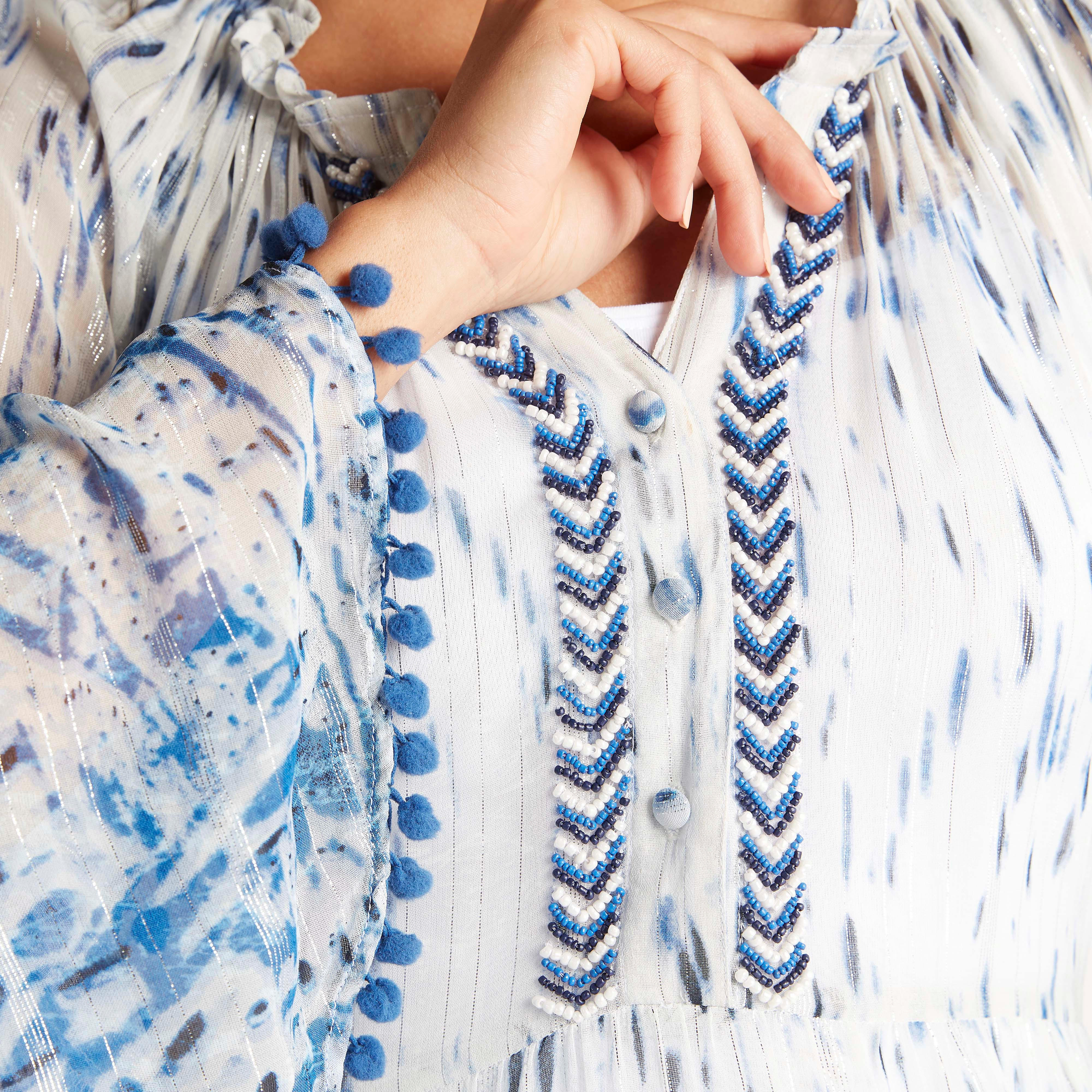 فستان طويل مزين بالخرز وتفاصيل دانتيل وبوم بوم-women-clothing-dresses-image-4