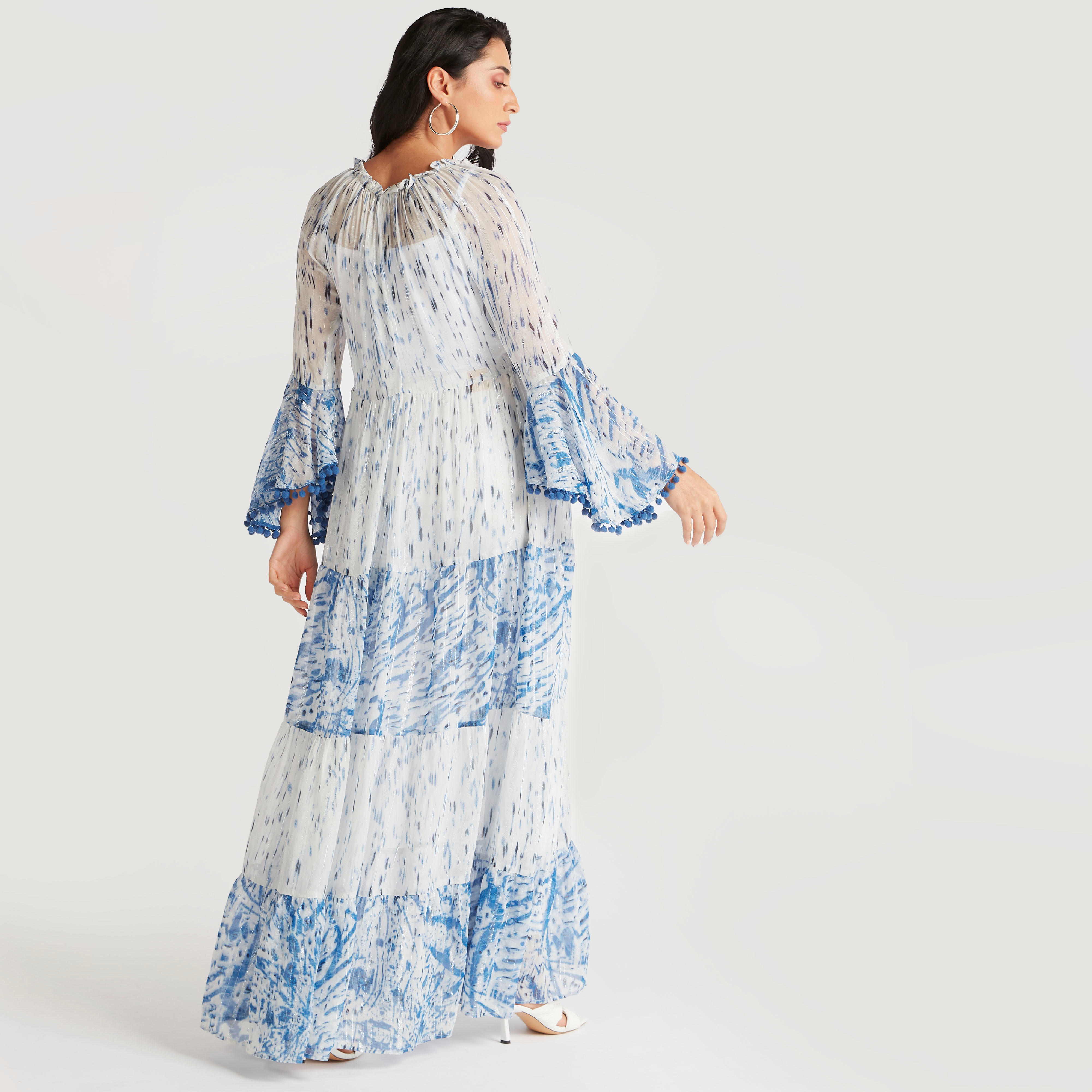 فستان طويل مزين بالخرز وتفاصيل دانتيل وبوم بوم-women-clothing-dresses-image-5