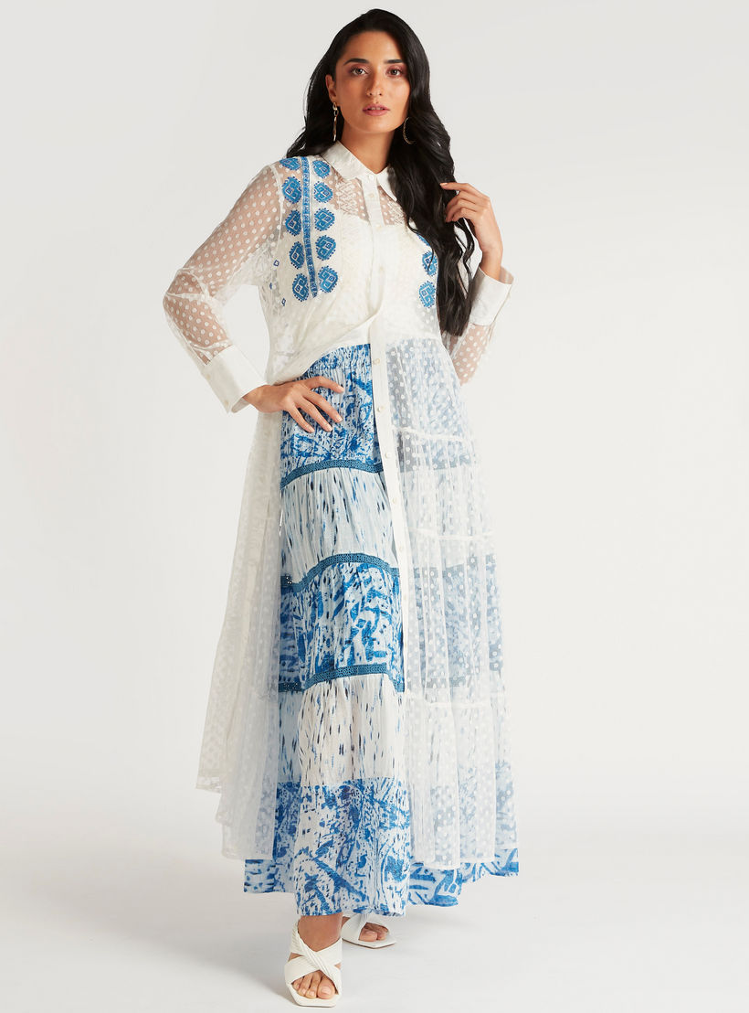 All-Over Print Maxi A-line Skirt with Tasselled Drawstrings-women-clothing-bottoms-skirts-image-2