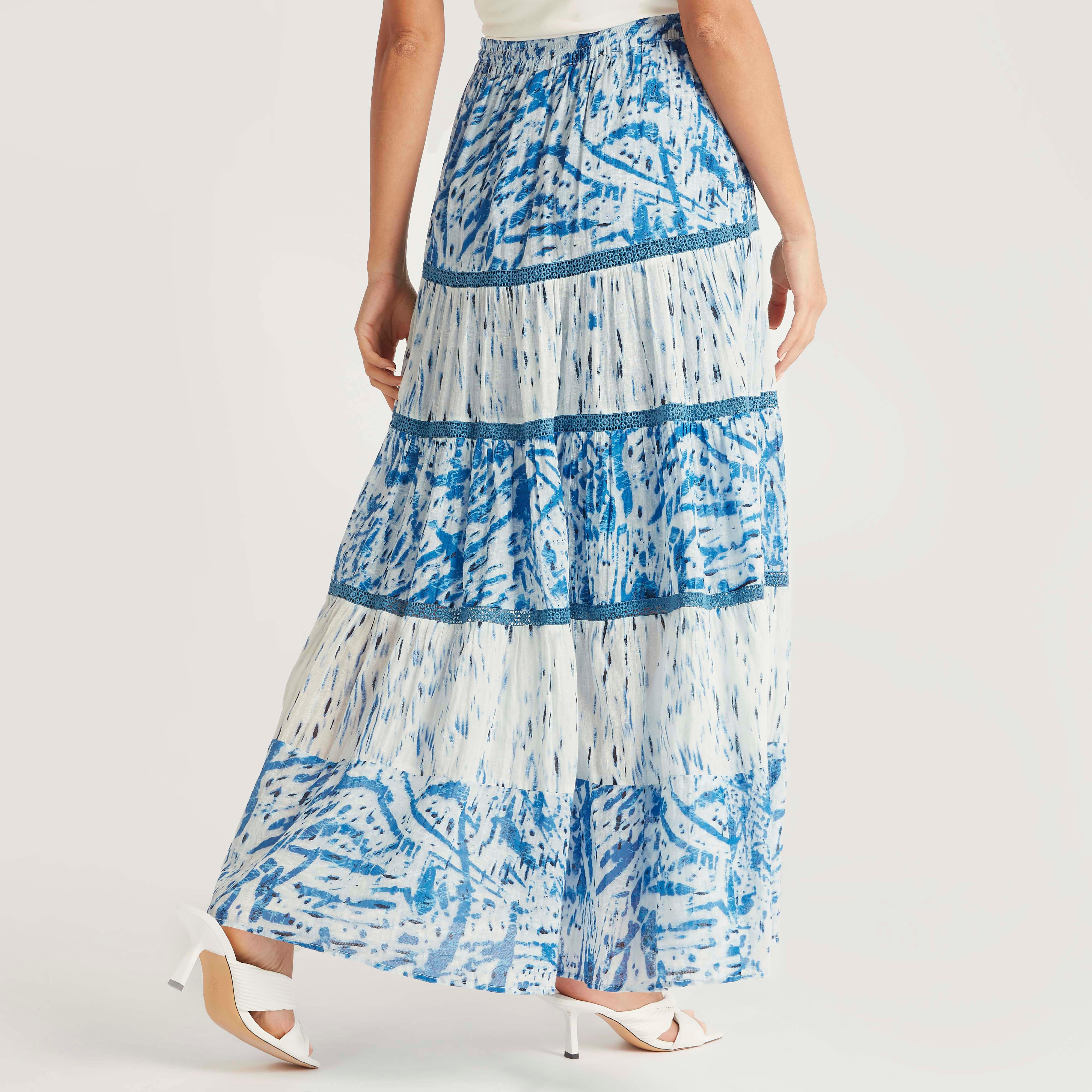 All-Over Print Maxi A-line Skirt with Tasselled Drawstrings-women-clothing-bottoms-skirts-image-4