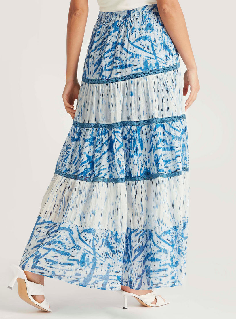 All-Over Print Maxi A-line Skirt with Tasselled Drawstrings-women-clothing-bottoms-skirts-image-4
