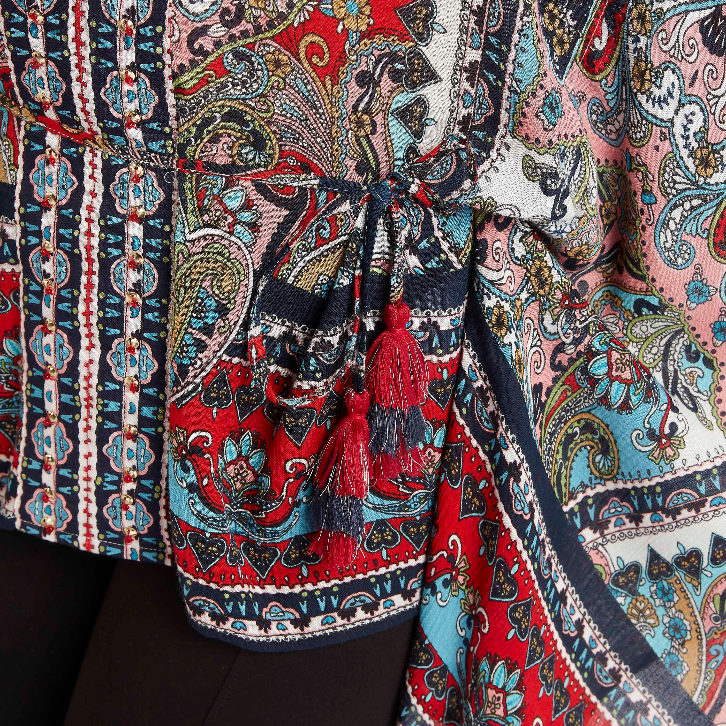 Printed V-neck Top with Flared Sleeves-women-clothing-shirtsandblouses-blouses-image-3