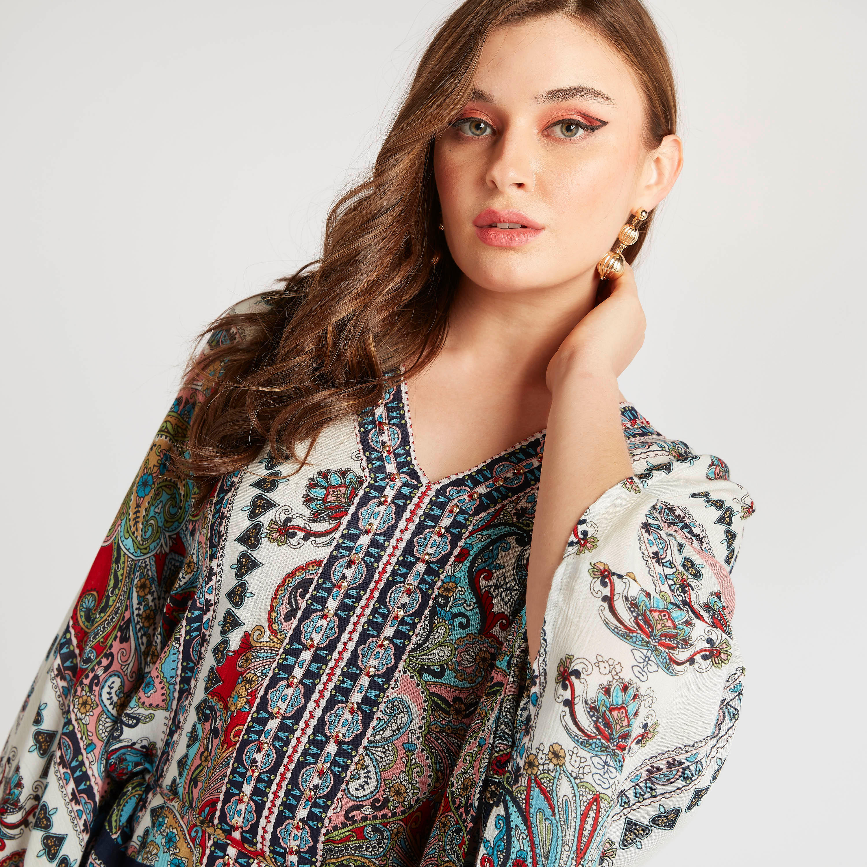 Printed V-neck Top with Flared Sleeves-women-clothing-shirtsandblouses-blouses-image-7
