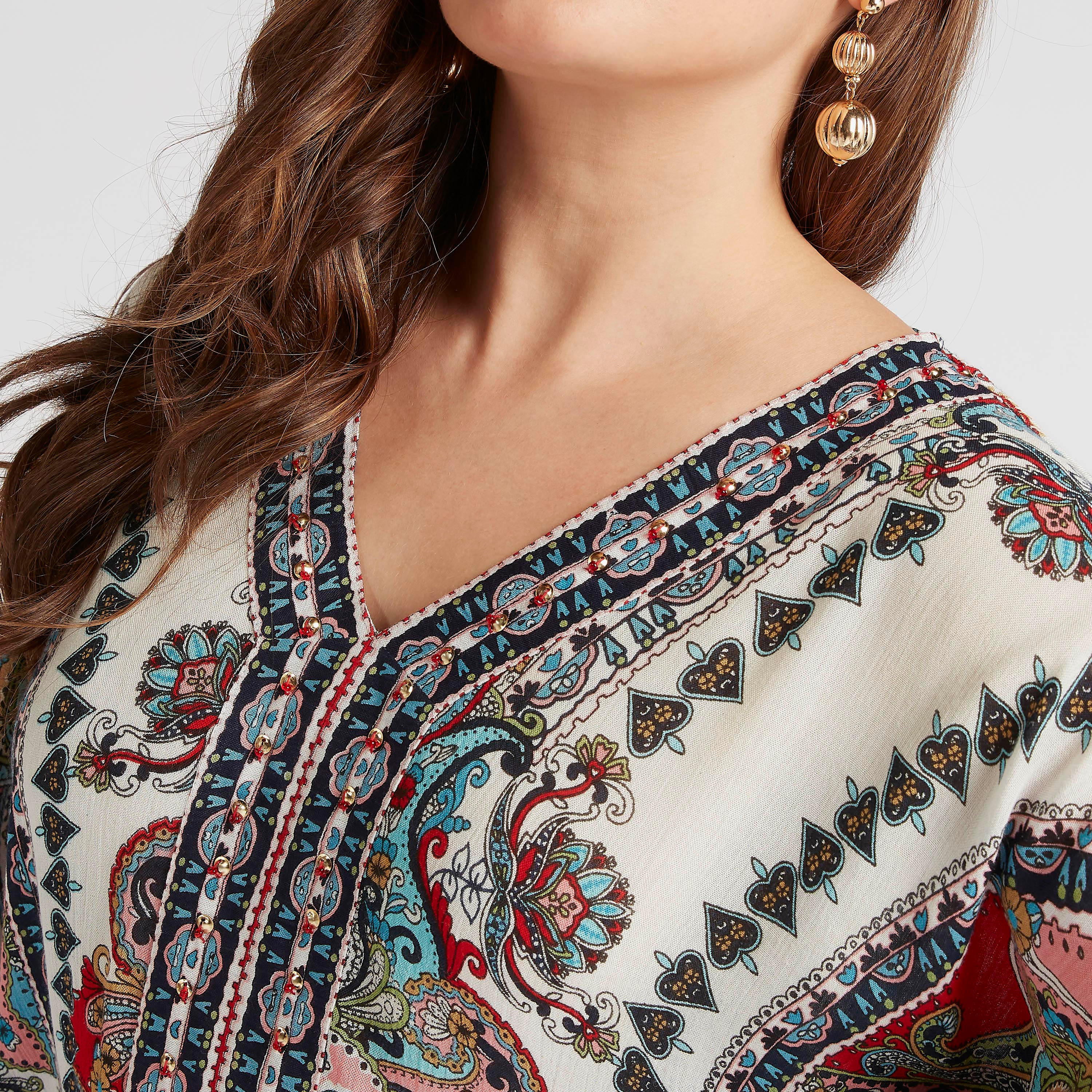 Printed V-neck Top with Flared Sleeves-women-clothing-shirtsandblouses-blouses-image-8