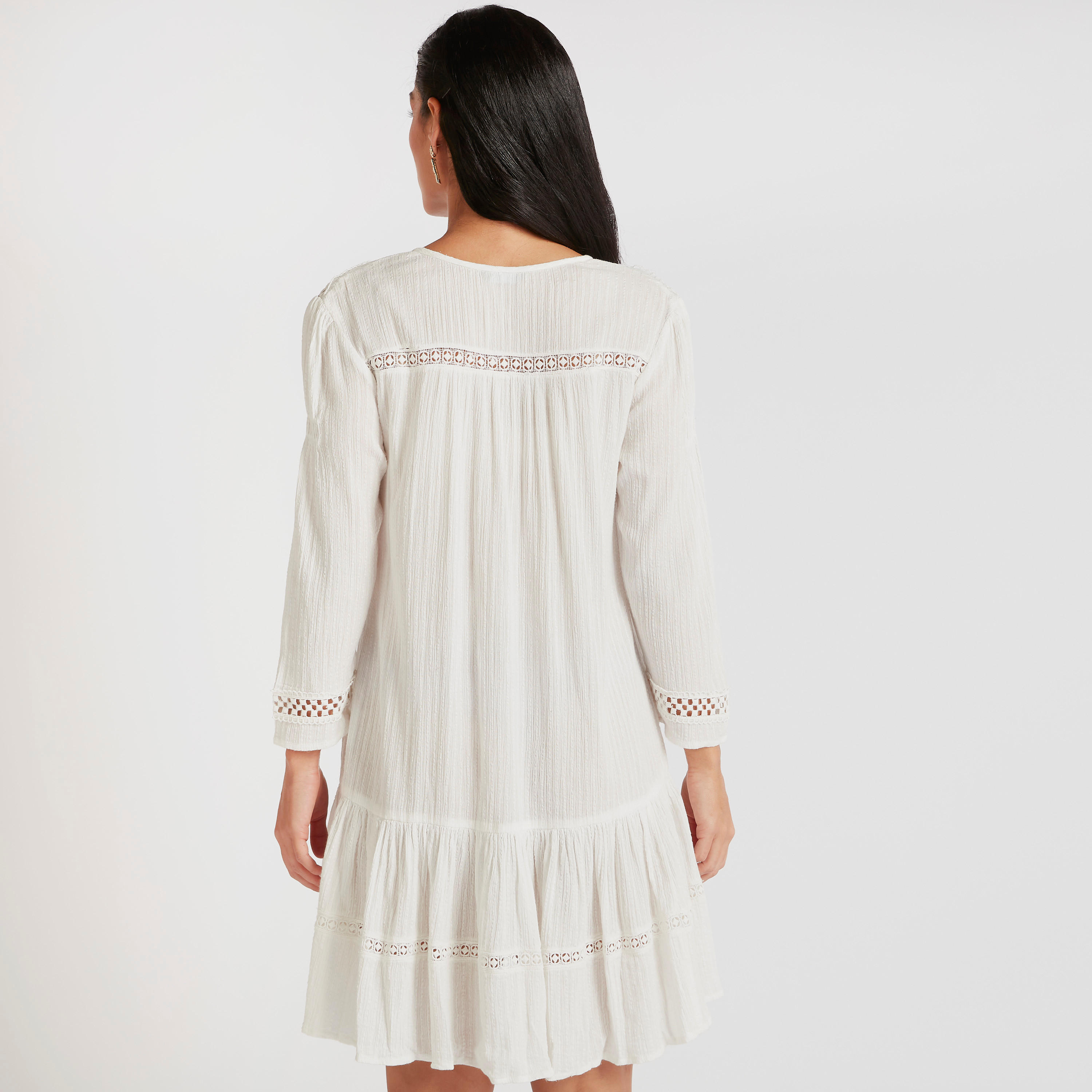 تونيك بارز الملمس بأكمام طويلة وياقة ماندارين وتفاصيل دانتيل-women-clothing-shirtsandblouses-blouses-image-4