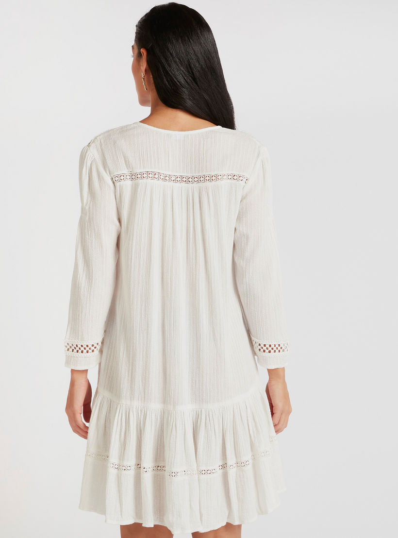 تونيك بارز الملمس بأكمام طويلة وياقة ماندارين وتفاصيل دانتيل-women-clothing-shirtsandblouses-blouses-image-4