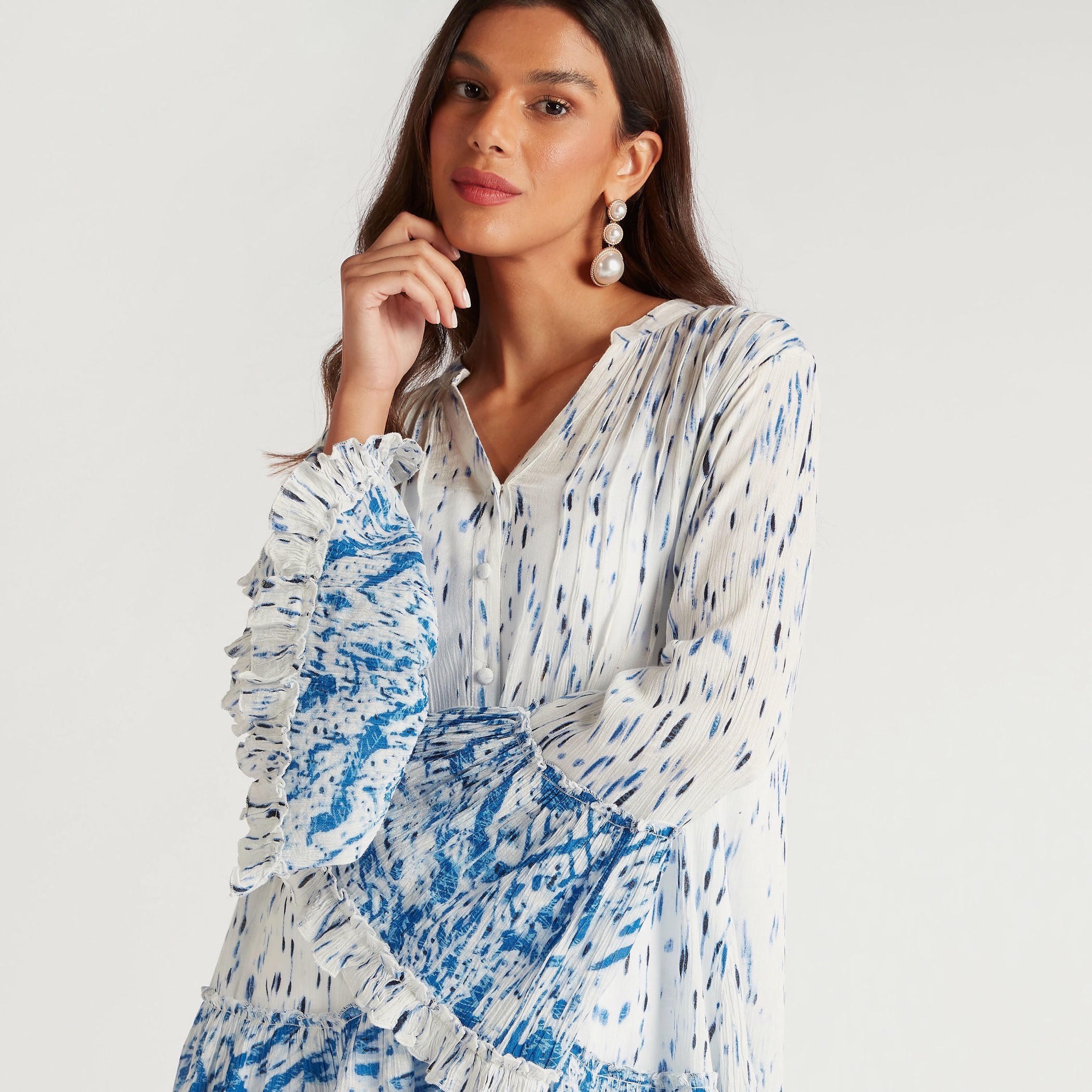 تونيك بطبعات وأكمام مستديرة وياقة ماندارين-women-clothing-shirtsandblouses-blouses-image-3