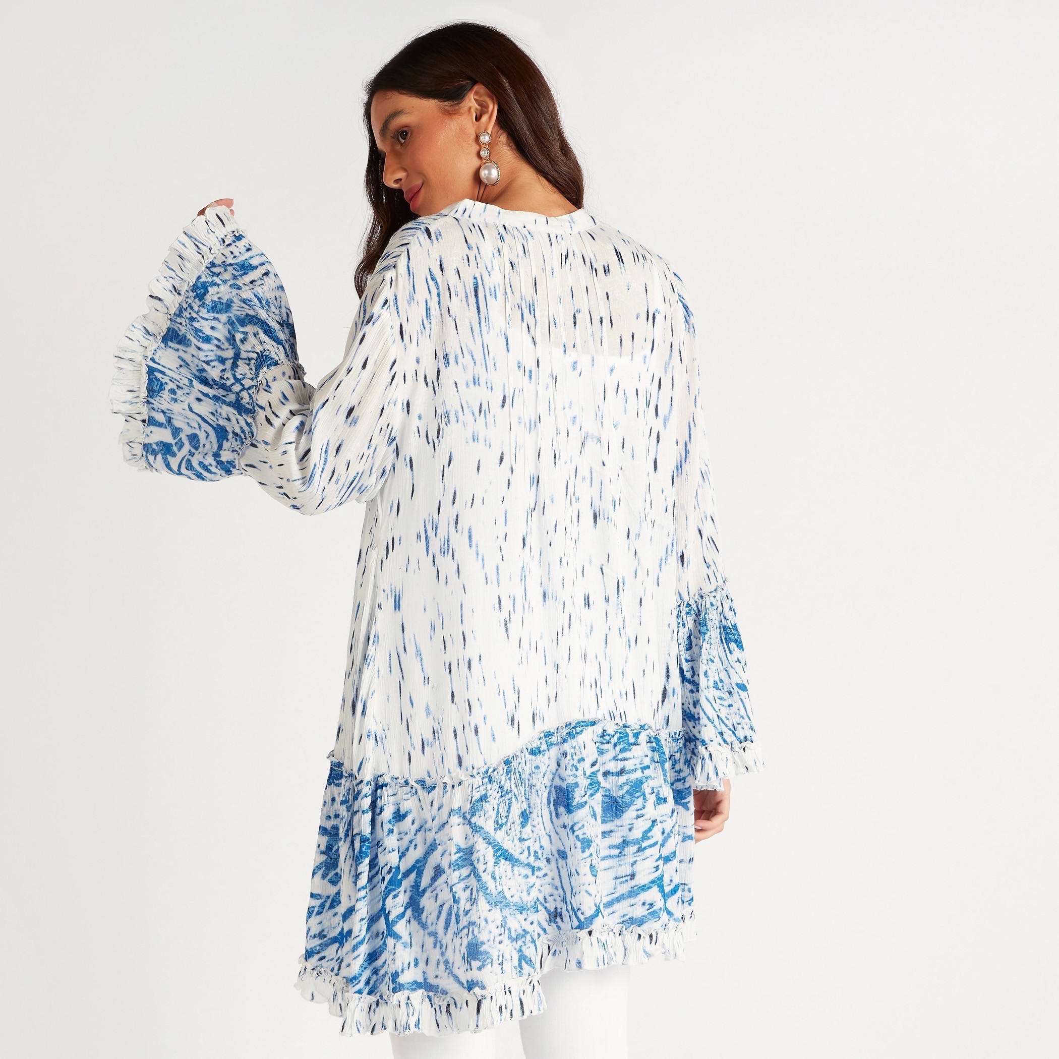 تونيك بطبعات وأكمام مستديرة وياقة ماندارين-women-clothing-shirtsandblouses-blouses-image-4