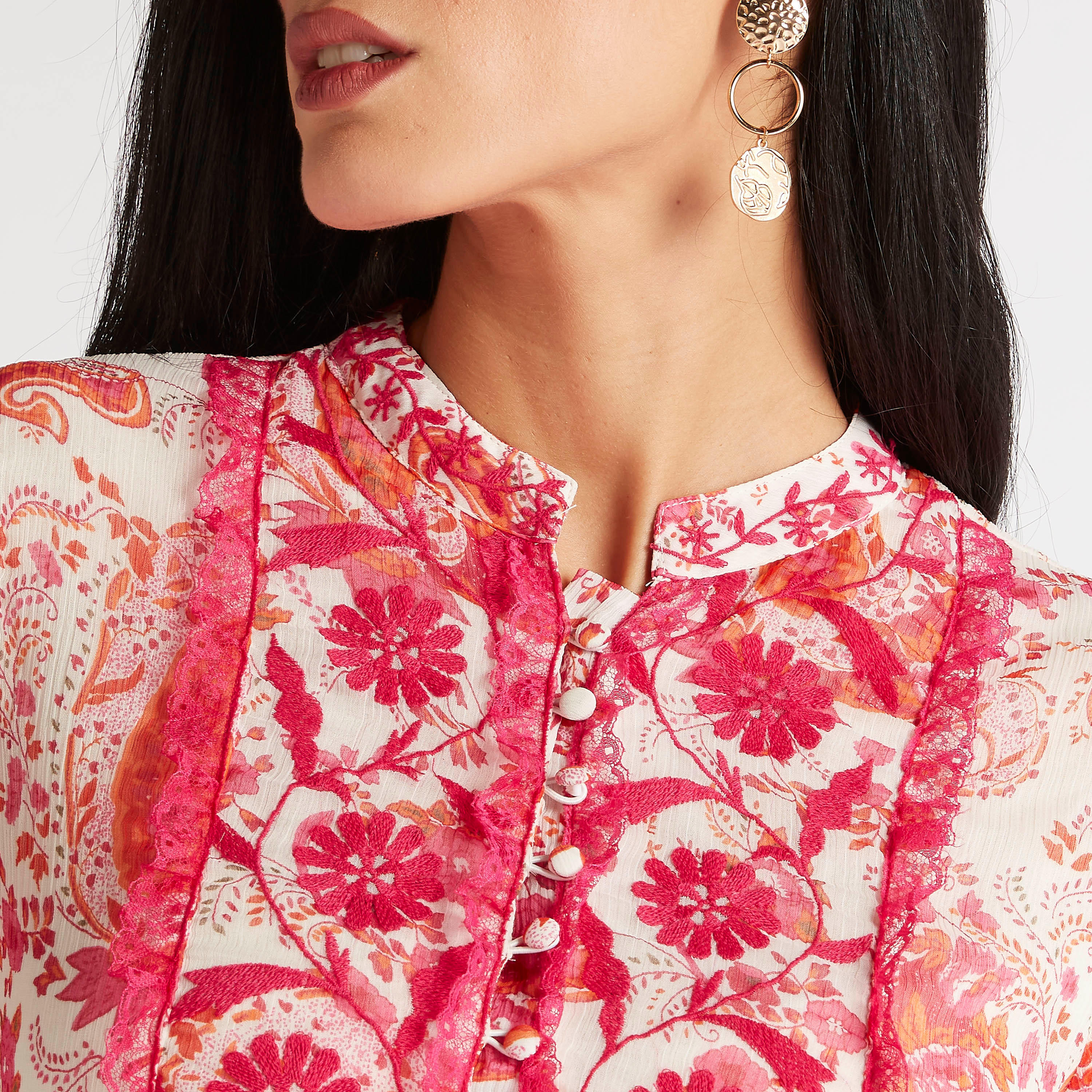 فستان إيه لاين طويل بياقة ماندارين وطبعات بيزلي وتفاصيل دانتيل-women-clothing-dresses-image-6