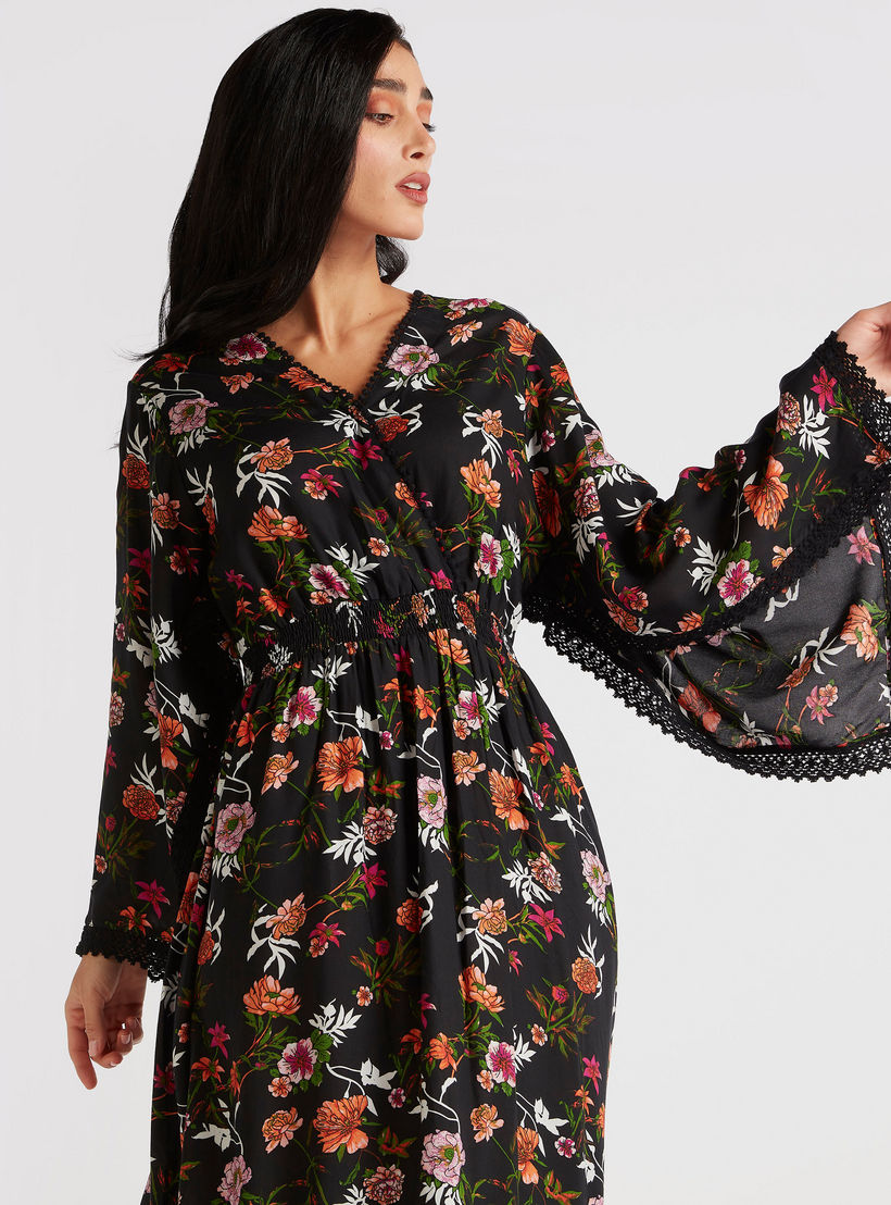 Floral Print Maxi Dress with Flared Sleeves & Lace Detail-women-clothing-dresses-image-6