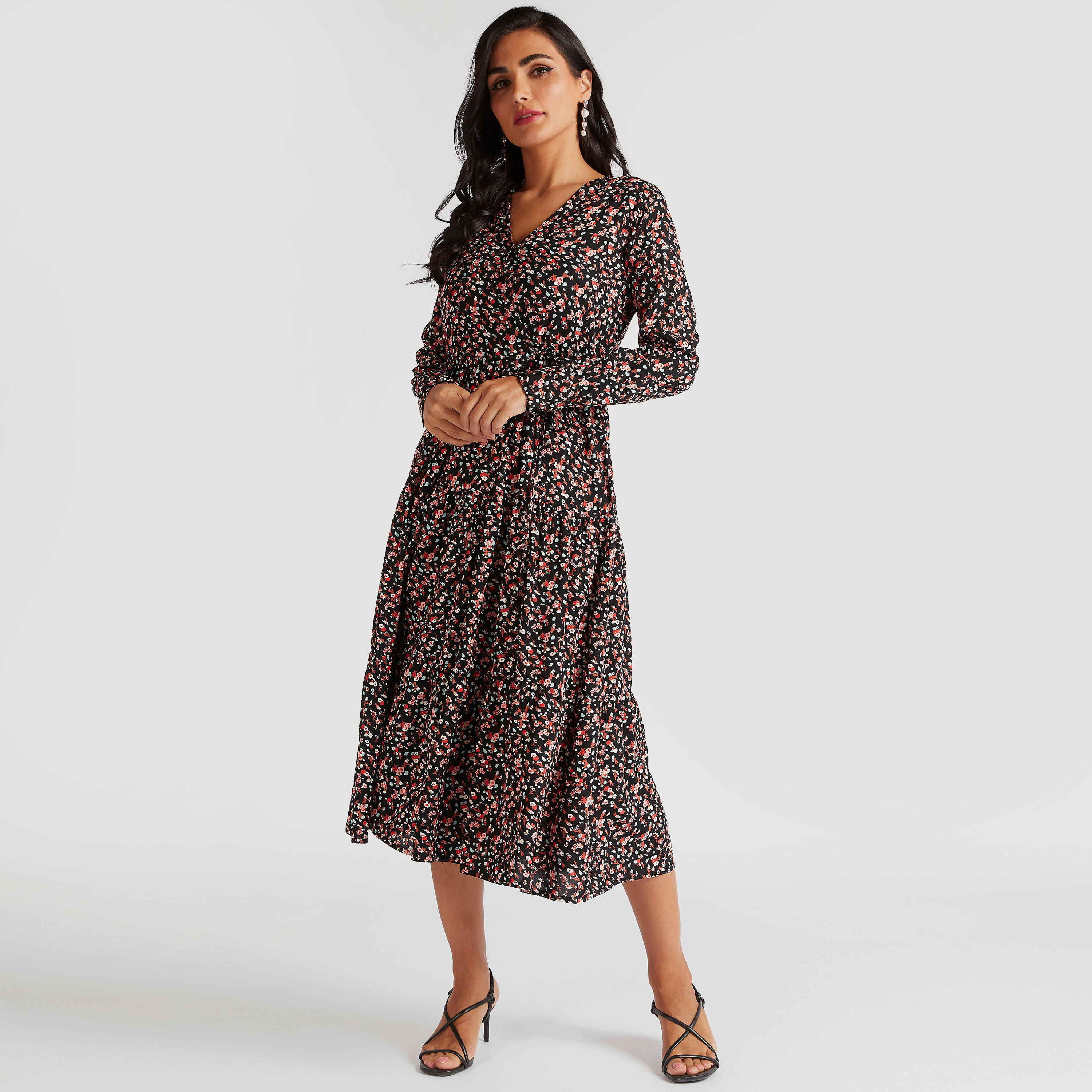 فستان ميدي ملفوف بأربطة وجيوب وطبعات أزهار-women-clothing-dresses-image-2