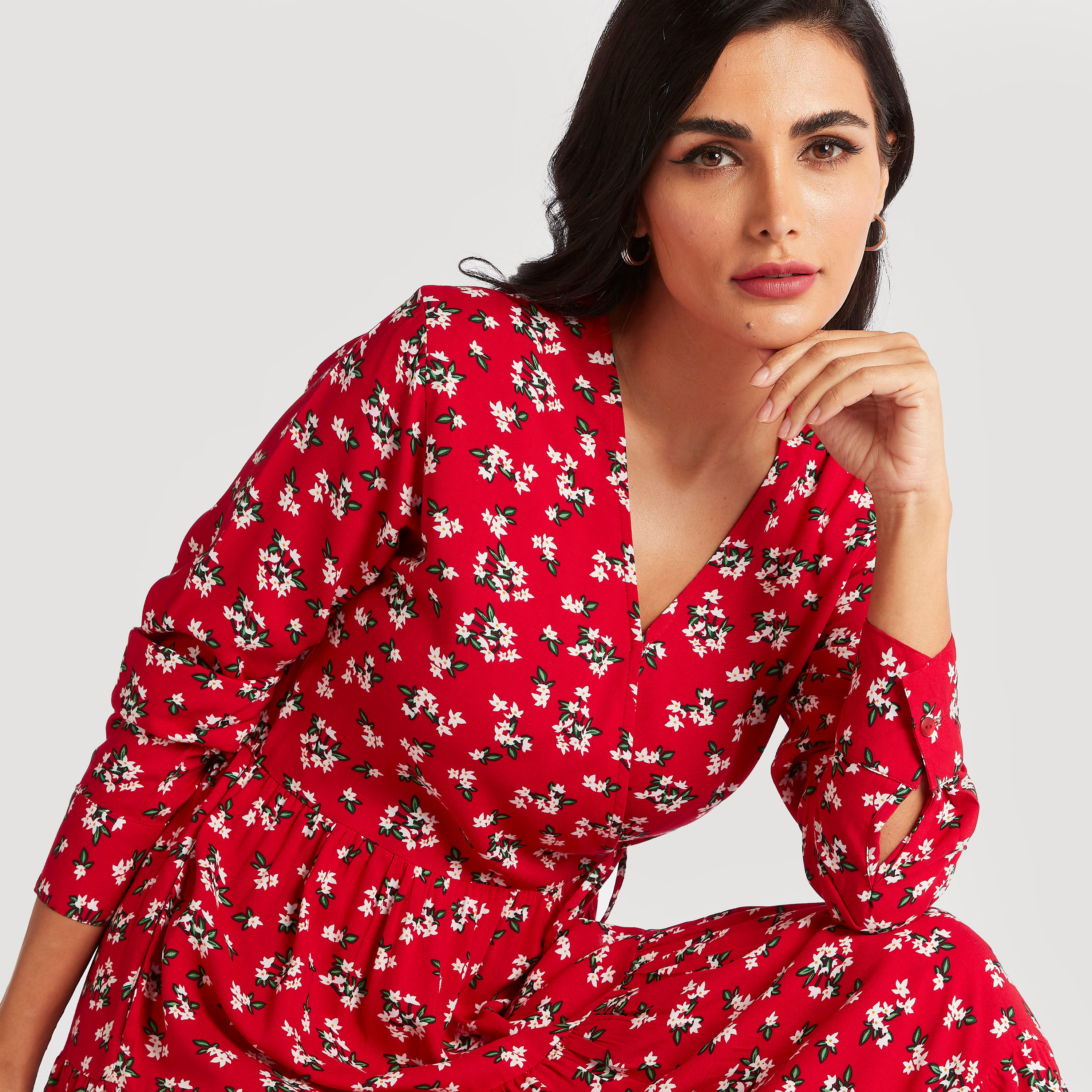 فستان طويل ملفوف بأربطة وجيوب وطبعات زهرية-women-clothing-dresses-image-6