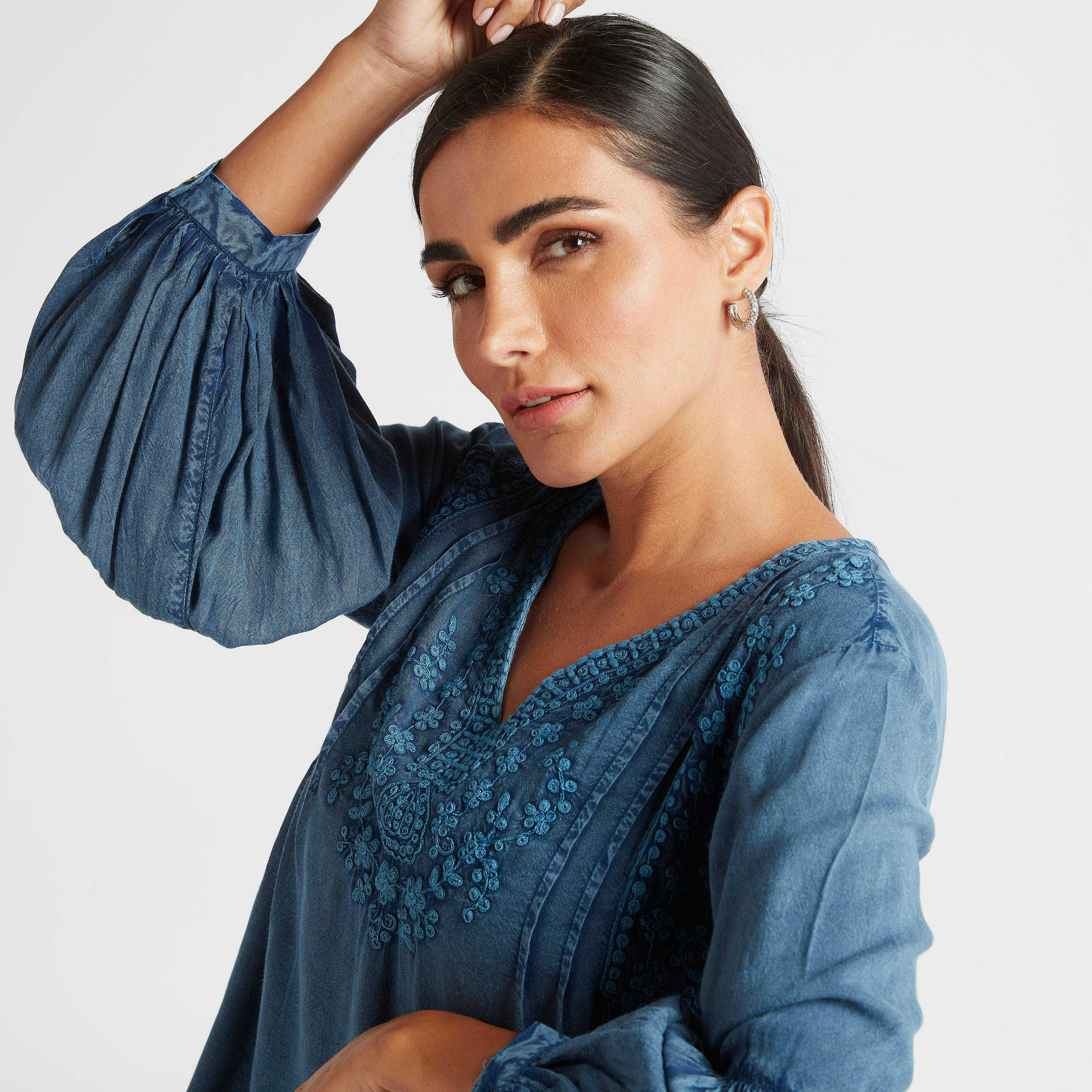 Embroidered V-neck Top with Bishop Sleeves-women-clothing-shirtsandblouses-blouses-image-3
