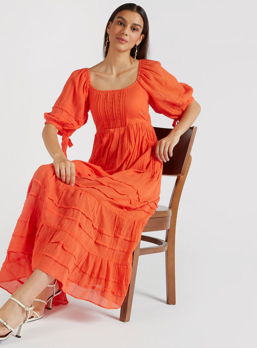 فستان طويل بارز الملمس بأكمام منفوخة قصيرة-women-clothing-dresses-image-6