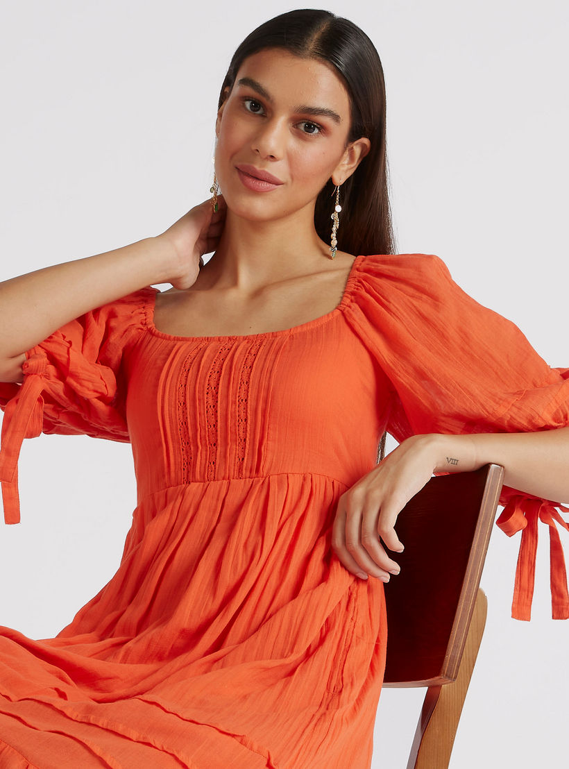 فستان طويل بارز الملمس بأكمام منفوخة قصيرة-women-clothing-dresses-image-4