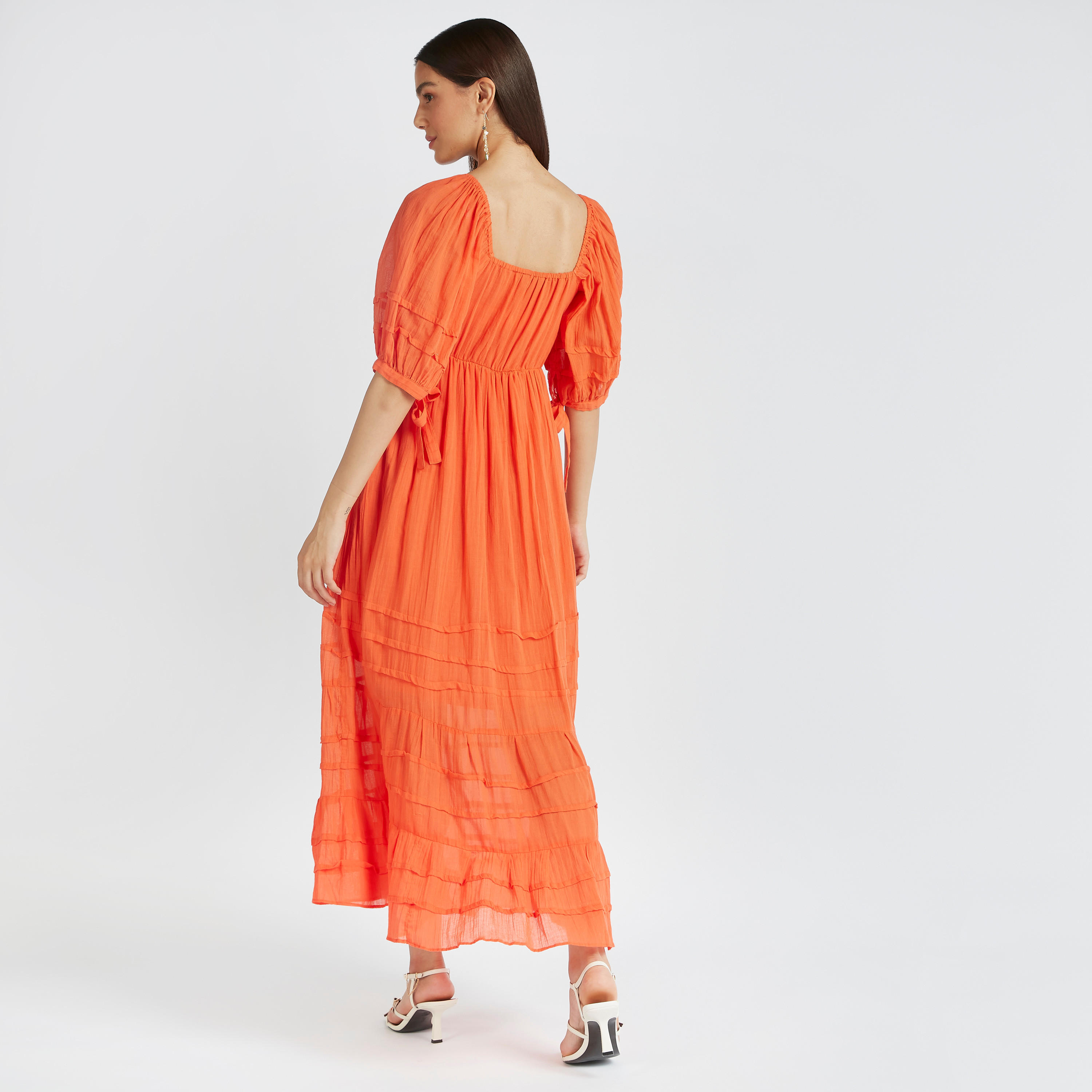 فستان طويل بارز الملمس بأكمام منفوخة قصيرة-women-clothing-dresses-image-3