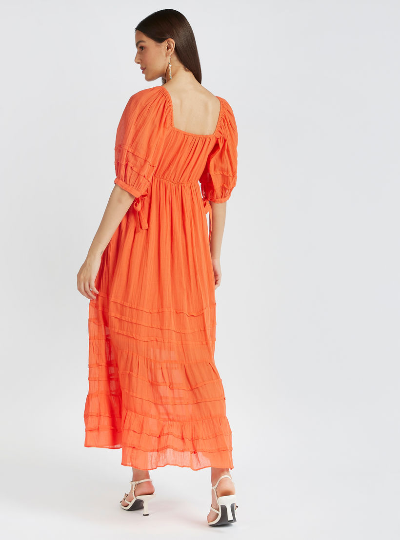 فستان طويل بارز الملمس بأكمام منفوخة قصيرة-women-clothing-dresses-image-3