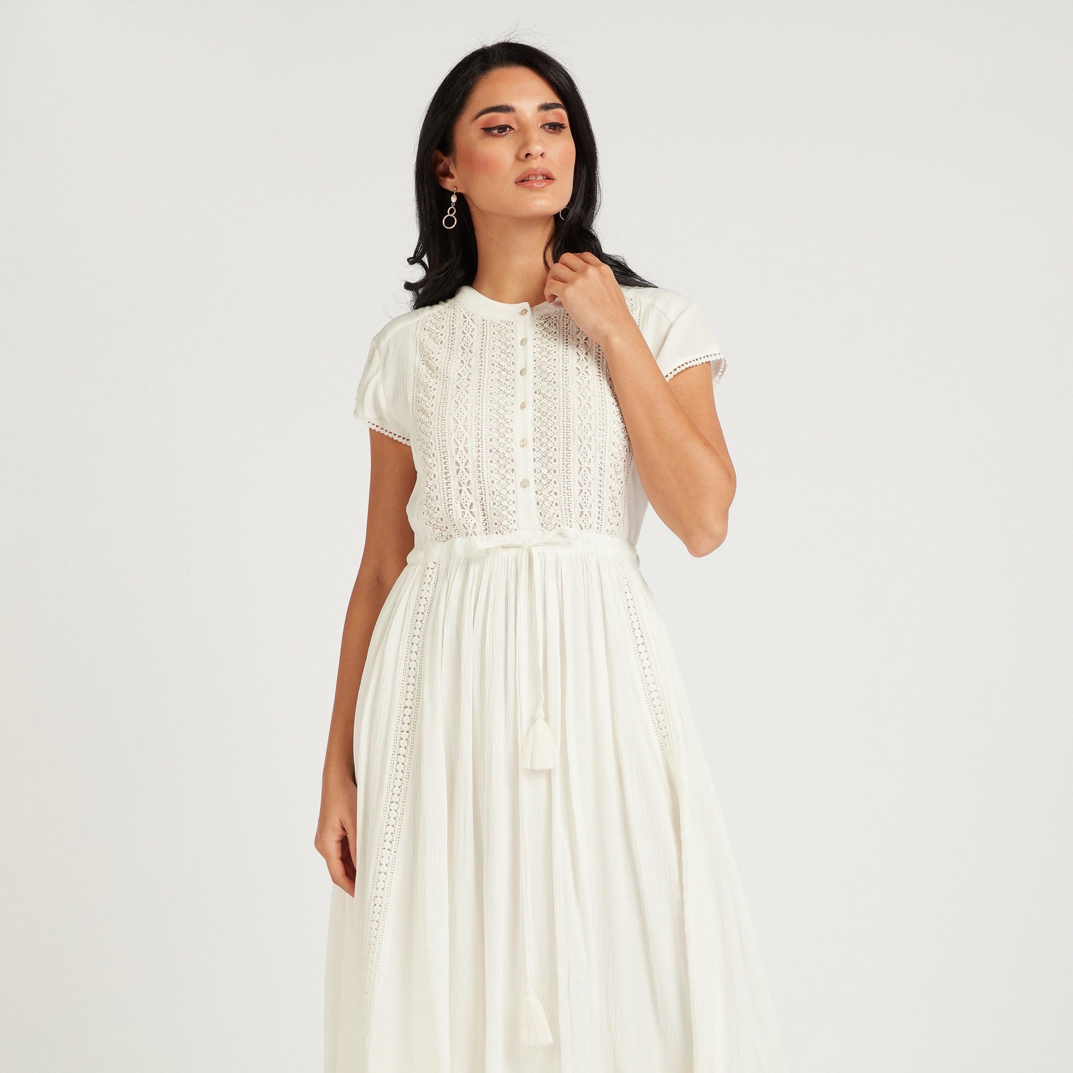 فستان ميدي إيه لاين مطرّأ بأربطة على الخصر-women-clothing-dresses-image-6