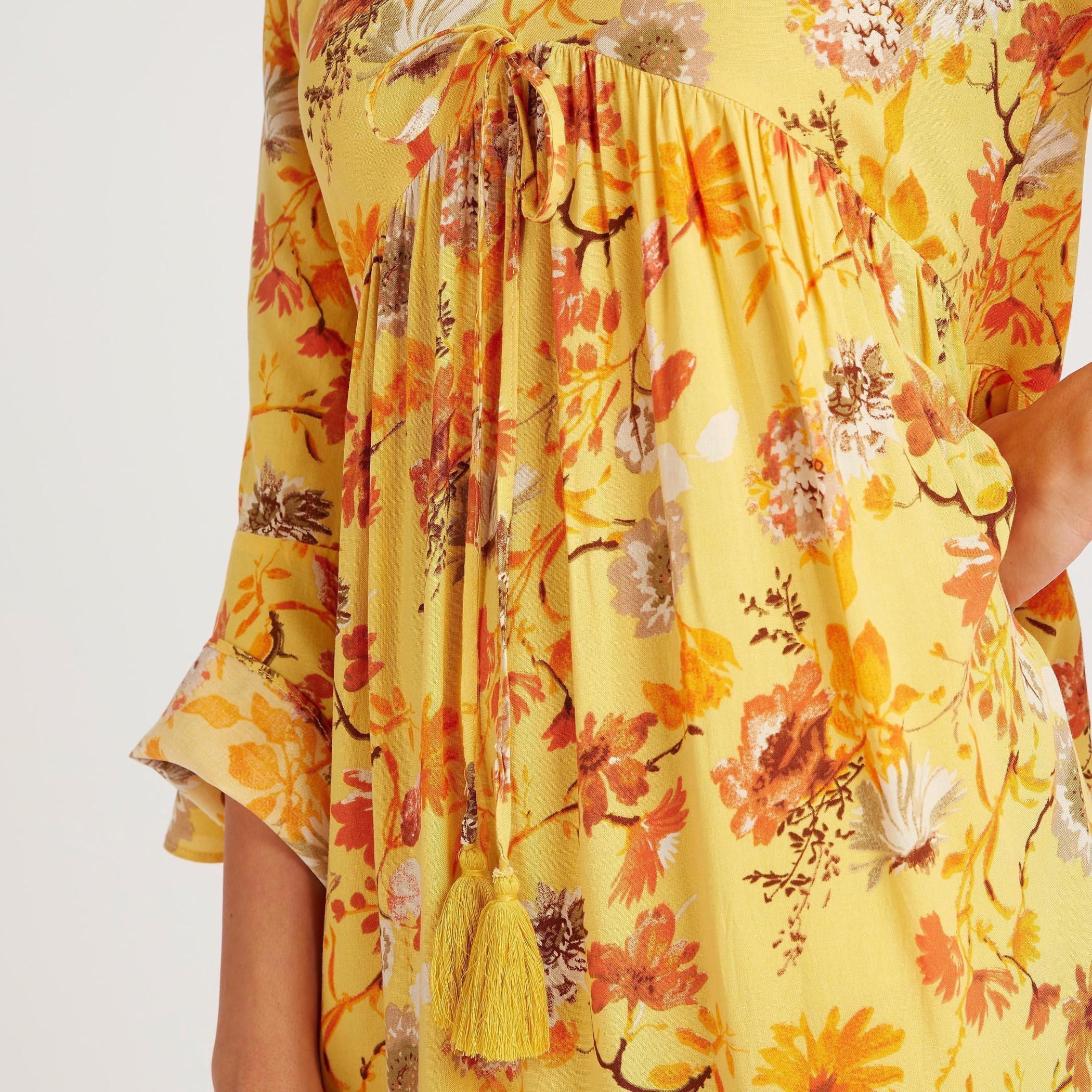 Floral Print Asymmetric Hem Maxi Dress with Flared Sleeves-women-clothing-dresses-image-3