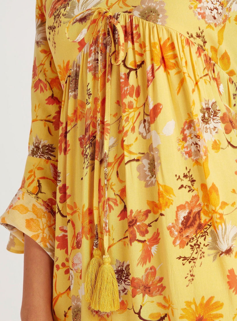 Floral Print Asymmetric Hem Maxi Dress with Flared Sleeves-women-clothing-dresses-image-3