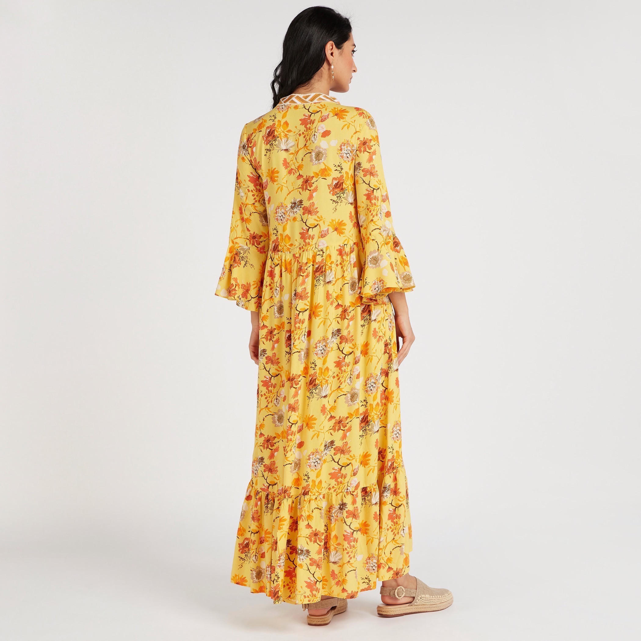 Floral Print Asymmetric Hem Maxi Dress with Flared Sleeves-women-clothing-dresses-image-4
