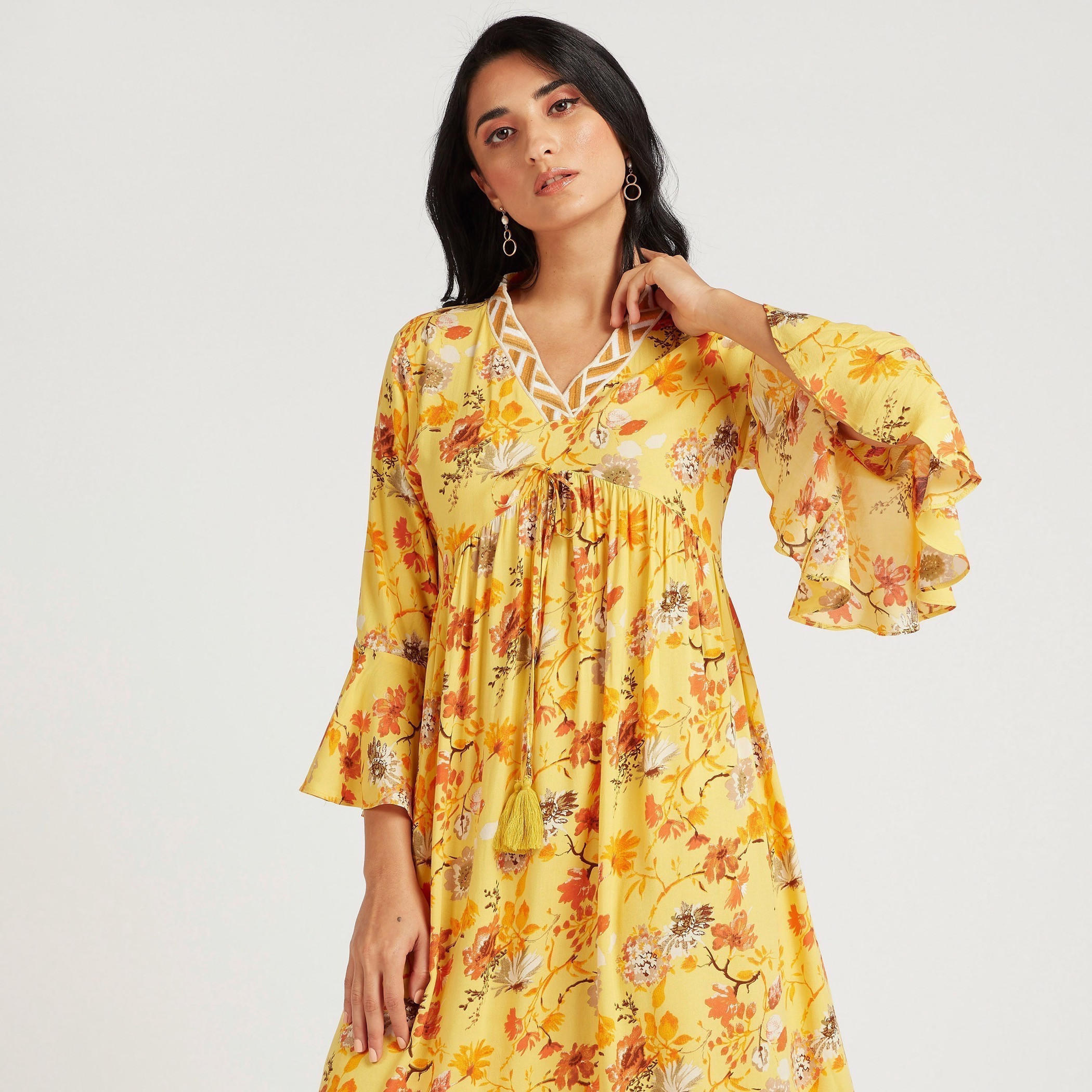 Floral Print Asymmetric Hem Maxi Dress with Flared Sleeves-women-clothing-dresses-image-6