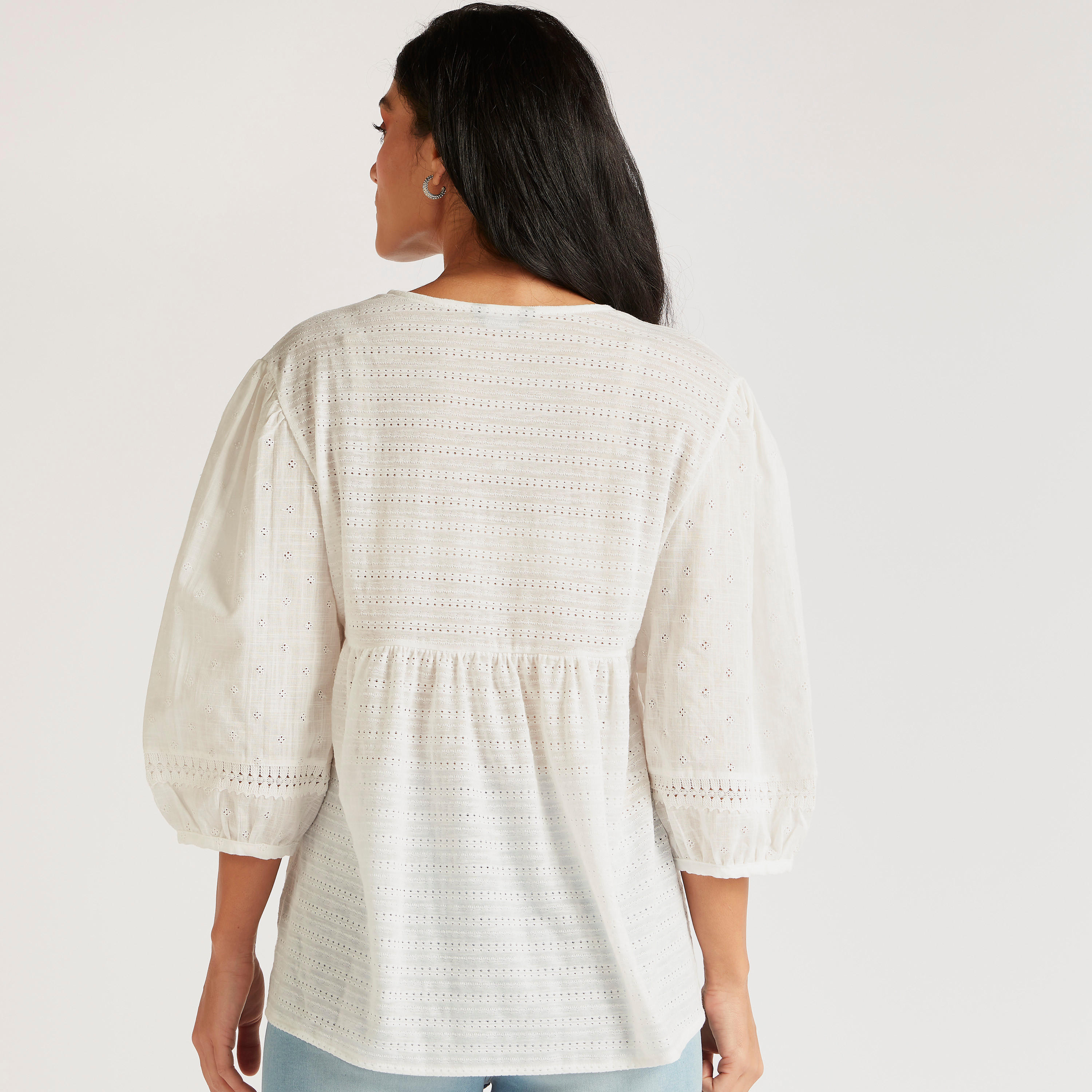 Embroidered Top with Round Neck and 3/4 Sleeves-women-clothing-shirtsandblouses-blouses-image-4