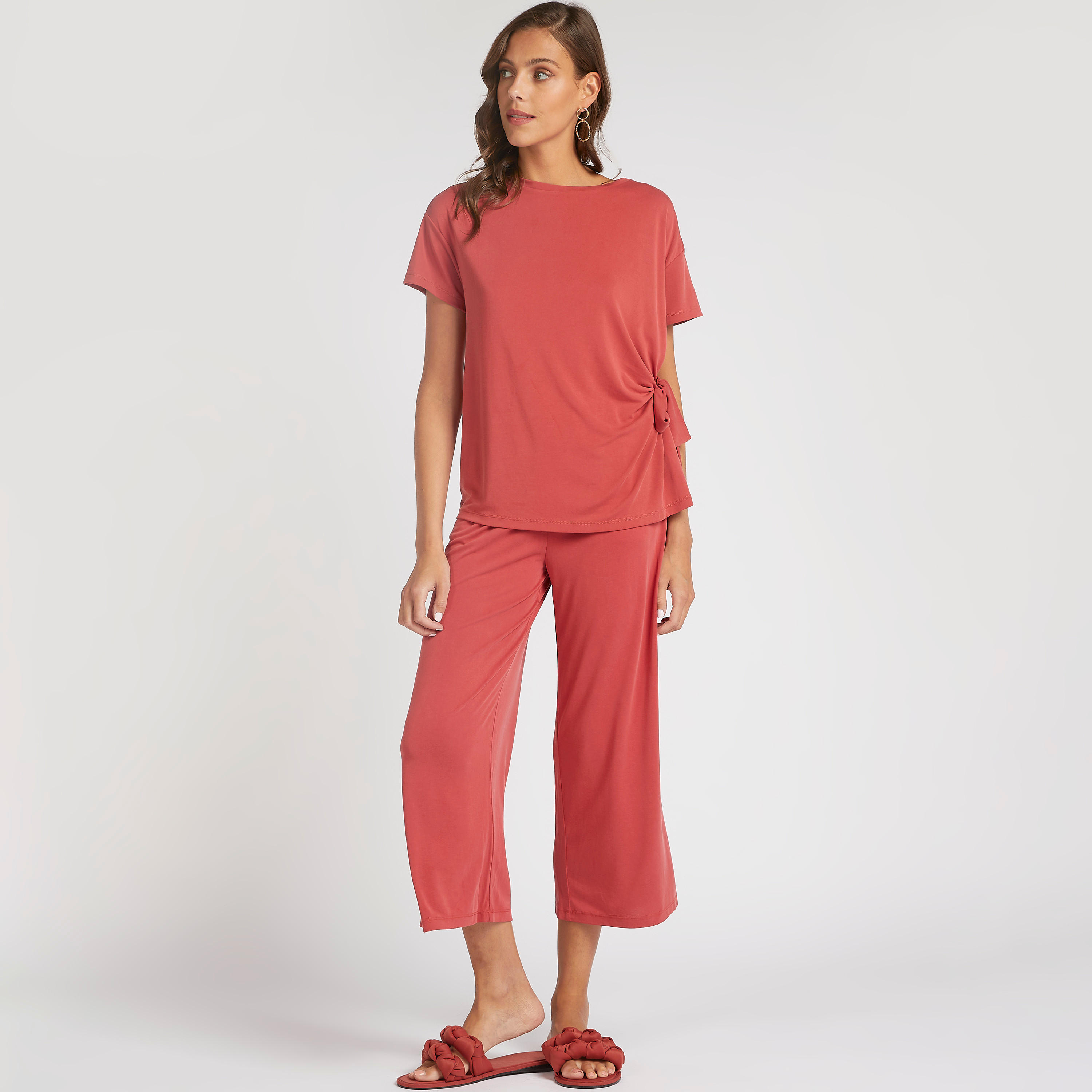 Solid Crew Neck T-shirt with Side Knot Detail-women-clothing-tshirts-image-2