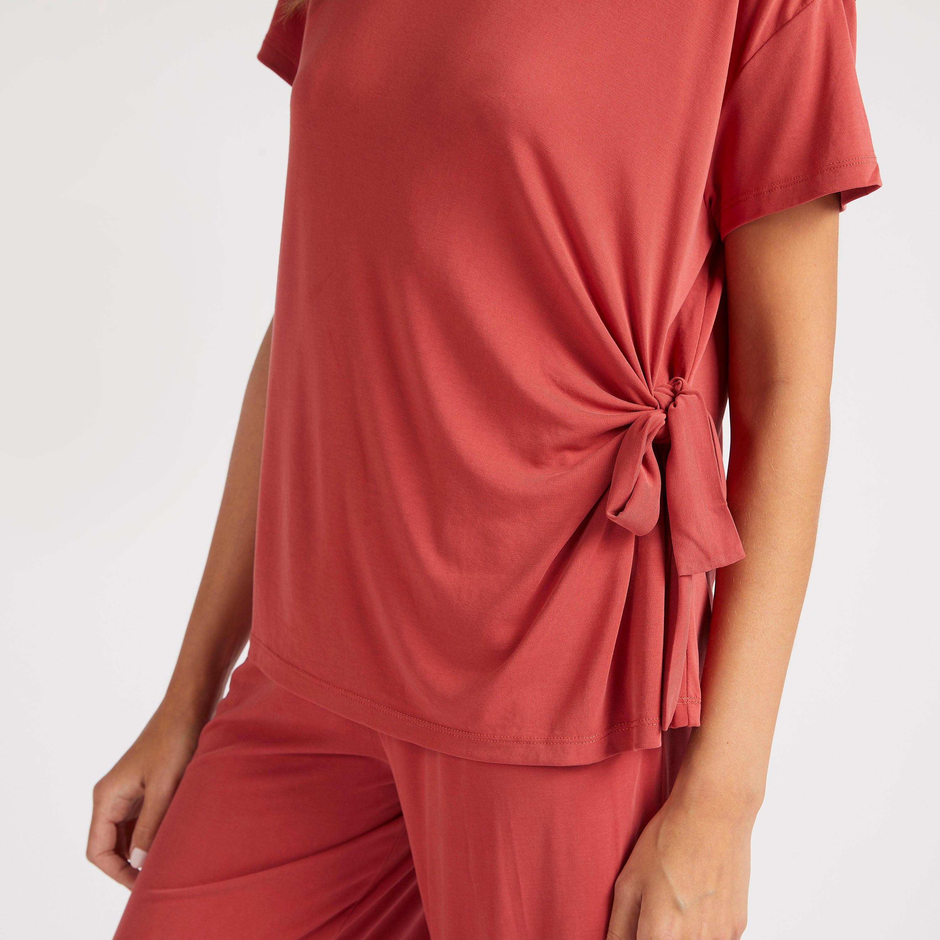 Solid Crew Neck T-shirt with Side Knot Detail-women-clothing-tshirts-image-3