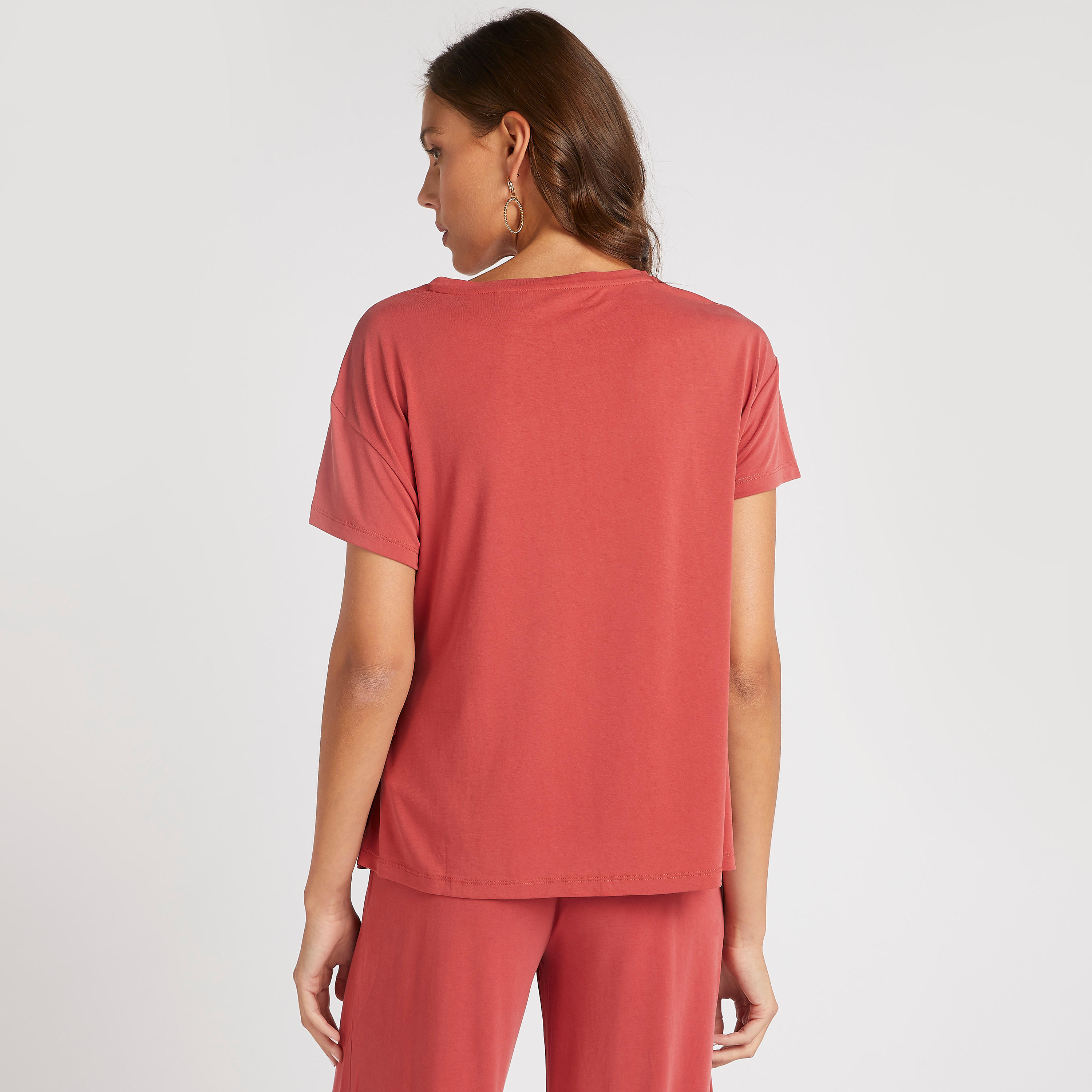 Solid Crew Neck T-shirt with Side Knot Detail-women-clothing-tshirts-image-4