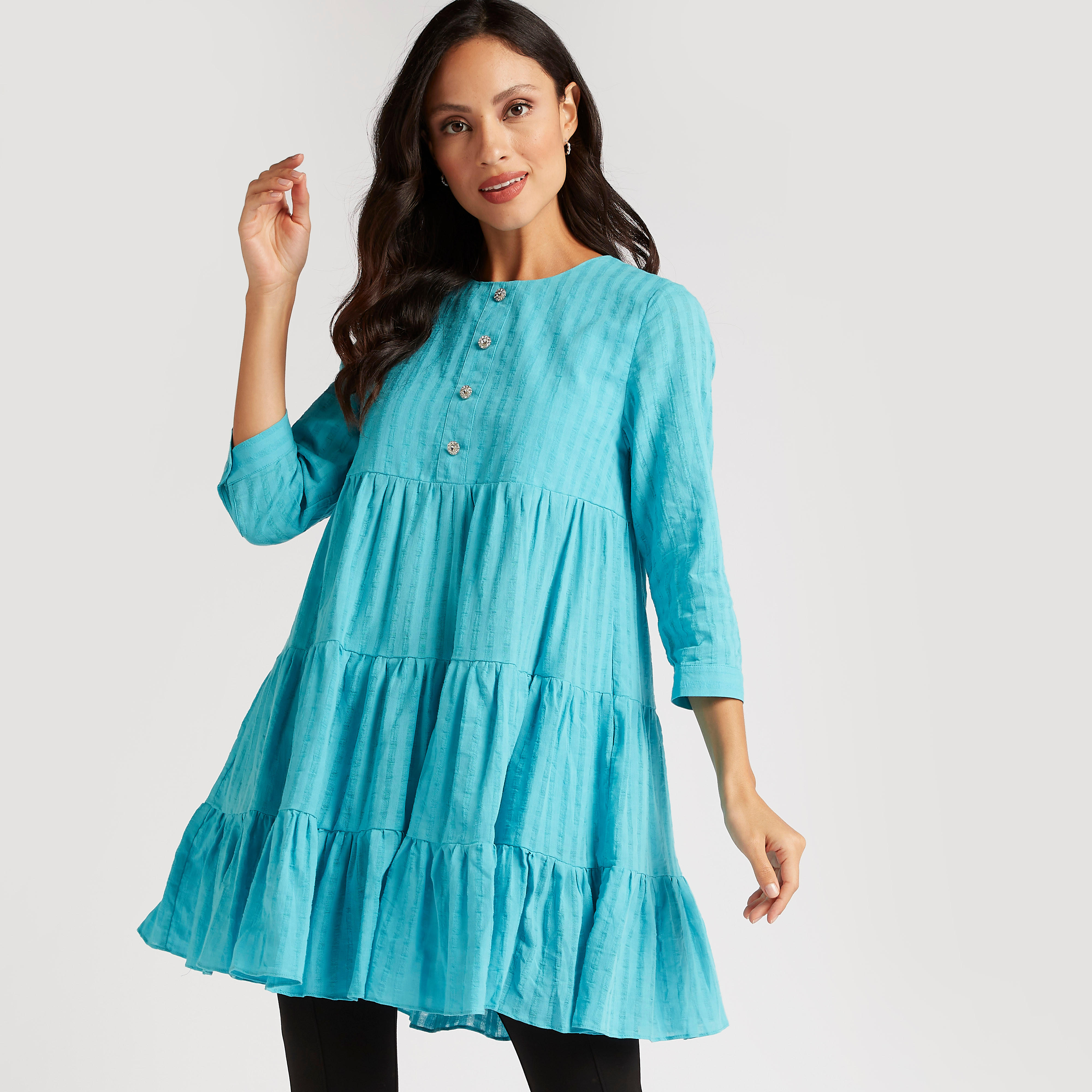 تونيك بياقة ضيقة متعددة الطبقات وأكمام 3/4-women-clothing-shirtsandblouses-blouses-image-6