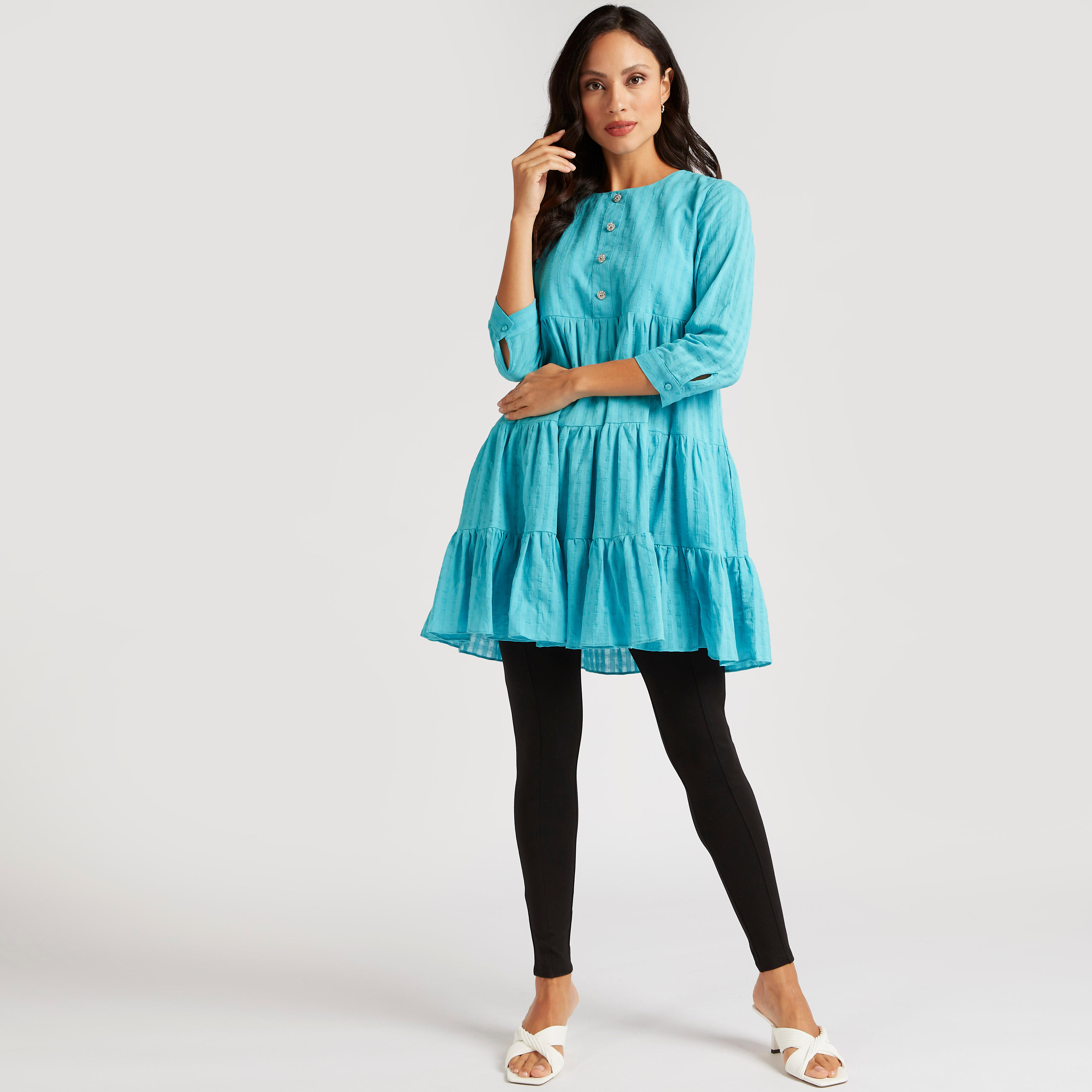تونيك بياقة ضيقة متعددة الطبقات وأكمام 3/4-women-clothing-shirtsandblouses-blouses-image-5