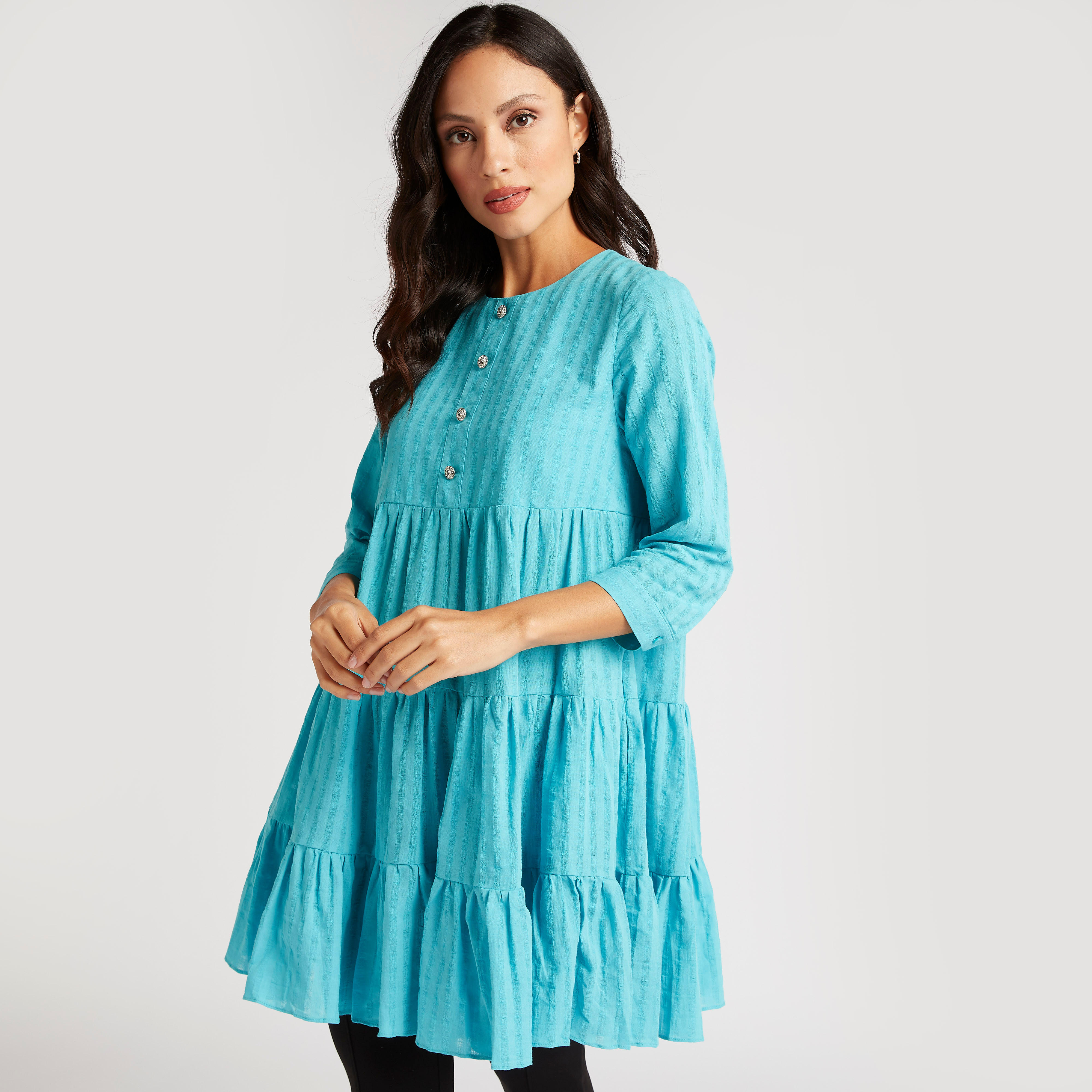 تونيك بياقة ضيقة متعددة الطبقات وأكمام 3/4-women-clothing-shirtsandblouses-blouses-image-2