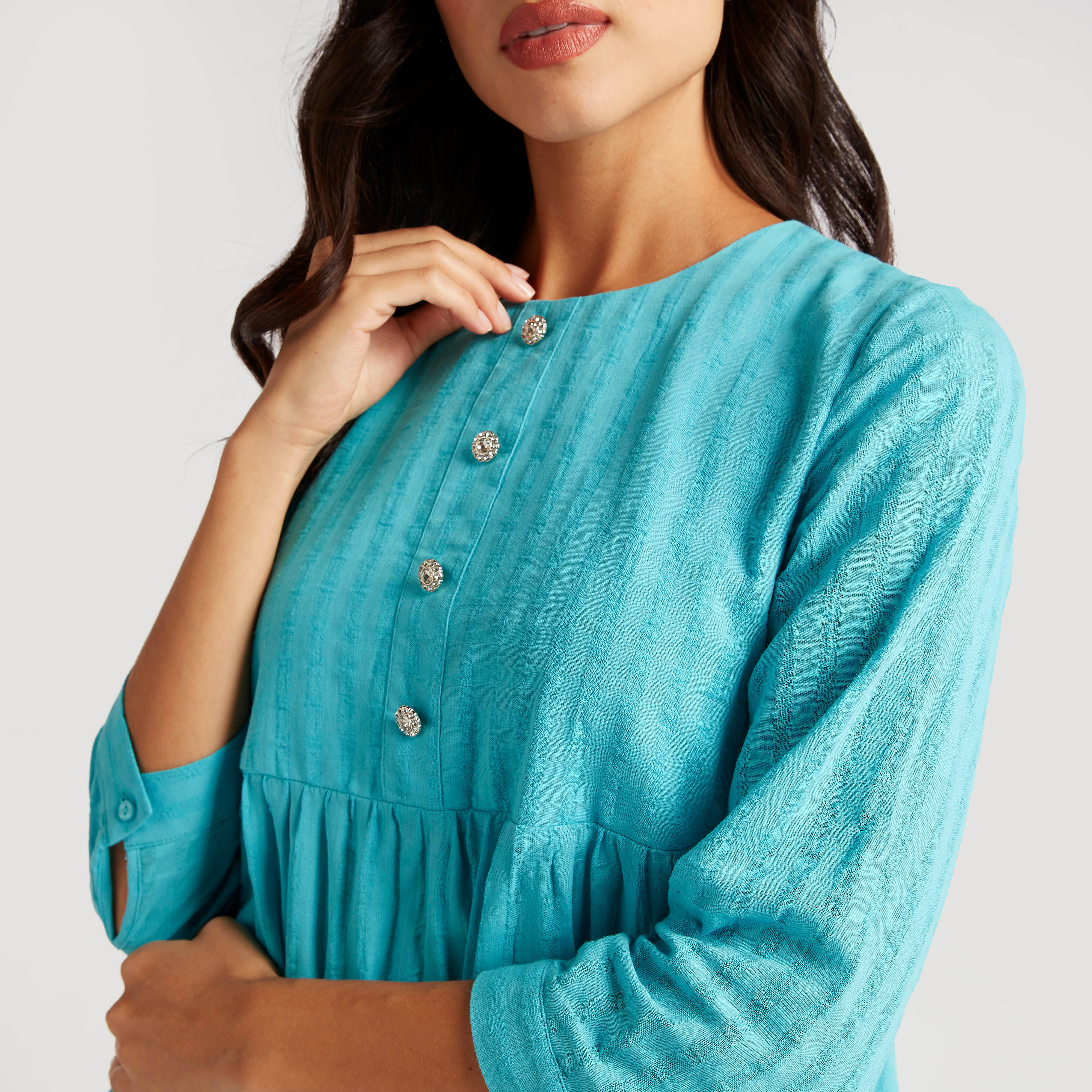 تونيك بياقة ضيقة متعددة الطبقات وأكمام 3/4-women-clothing-shirtsandblouses-blouses-image-1