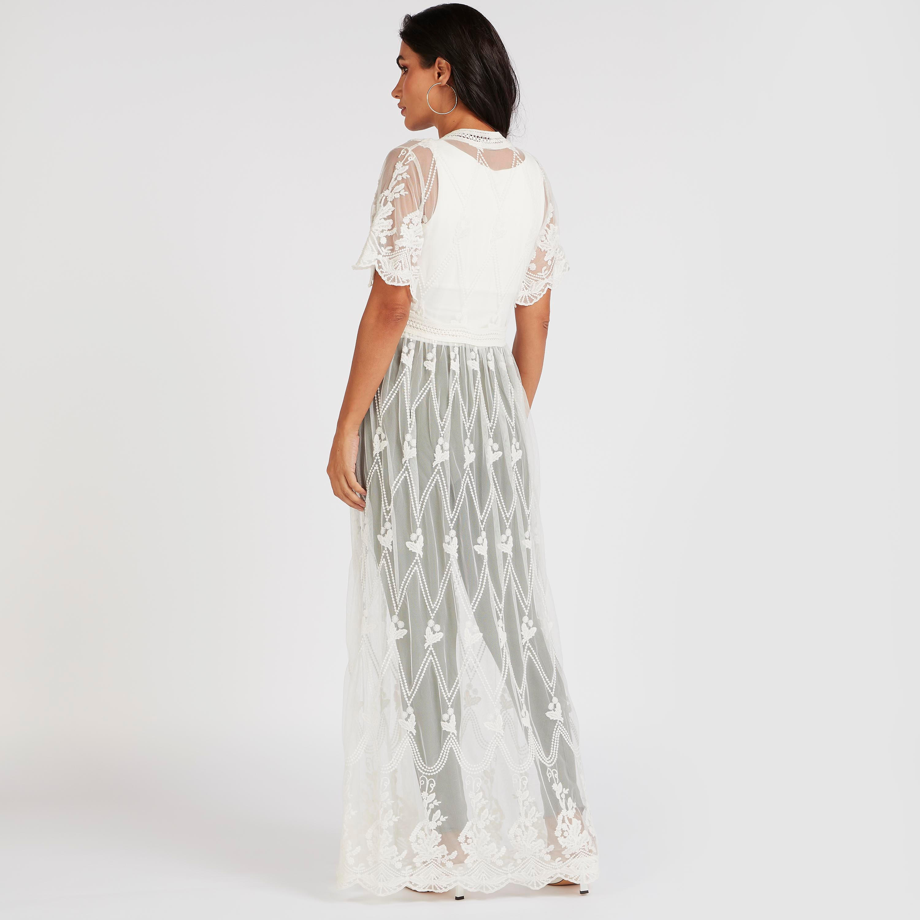 Embroidered Longline Shrug with Short Sleeves-women-winterwear-cardigansandjumpers-cardigans-image-4