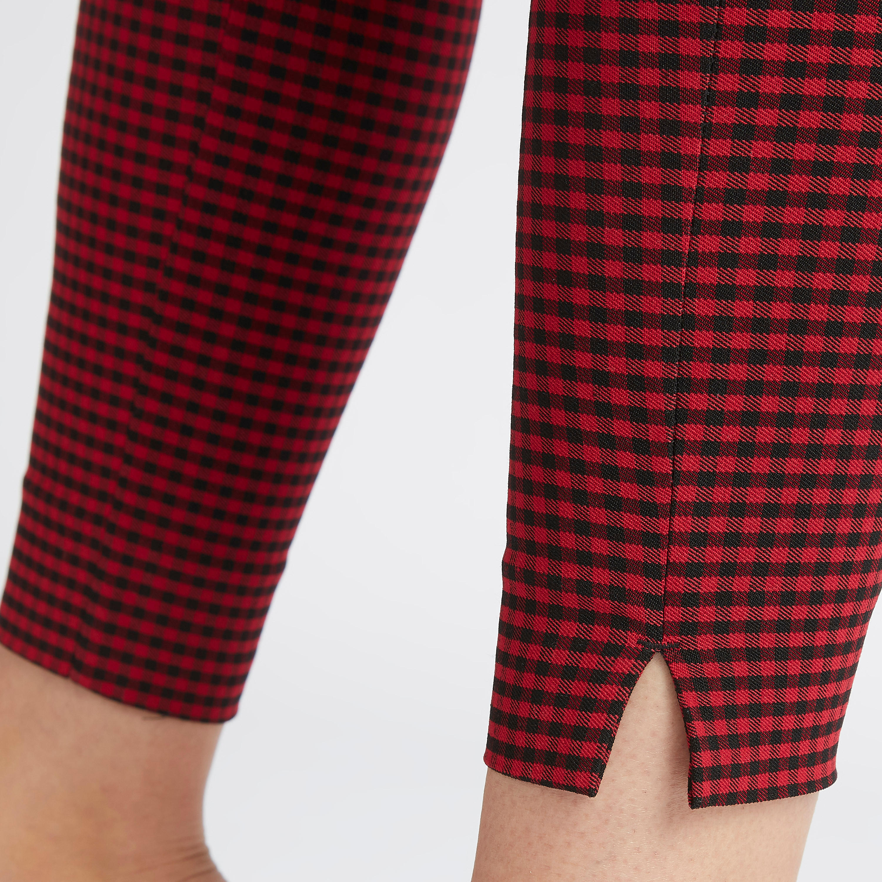 بنطلون تريقنز كاروهات بخصر متوسّط الارتفاع بسحّاب إغلاق وخصر مطّاطي-women-clothing-bottoms-trousers-image-5