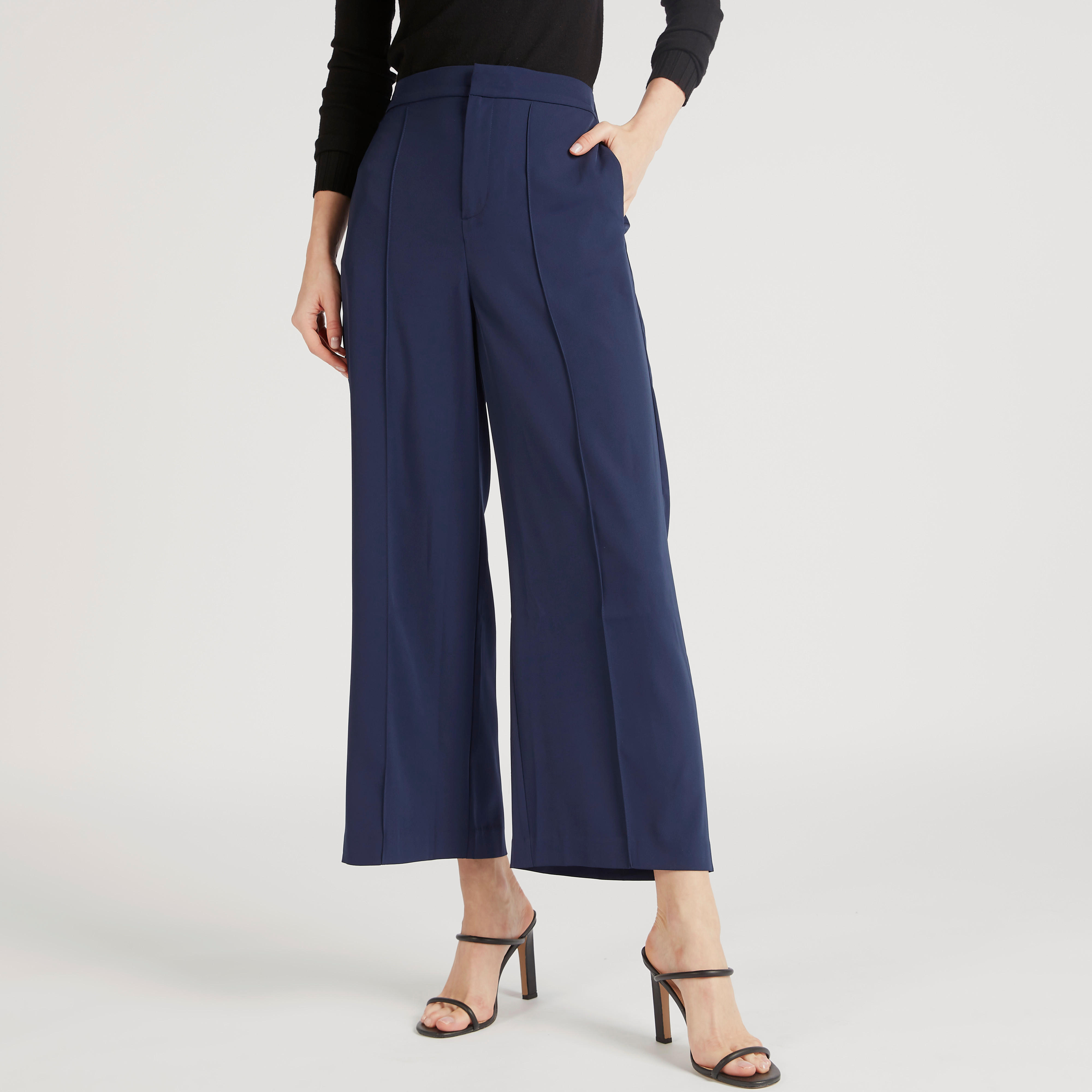 Solid Palazzo Pants with Pockets and Semi-Elasticated Waistband-women-clothing-bottoms-trousers-image-1