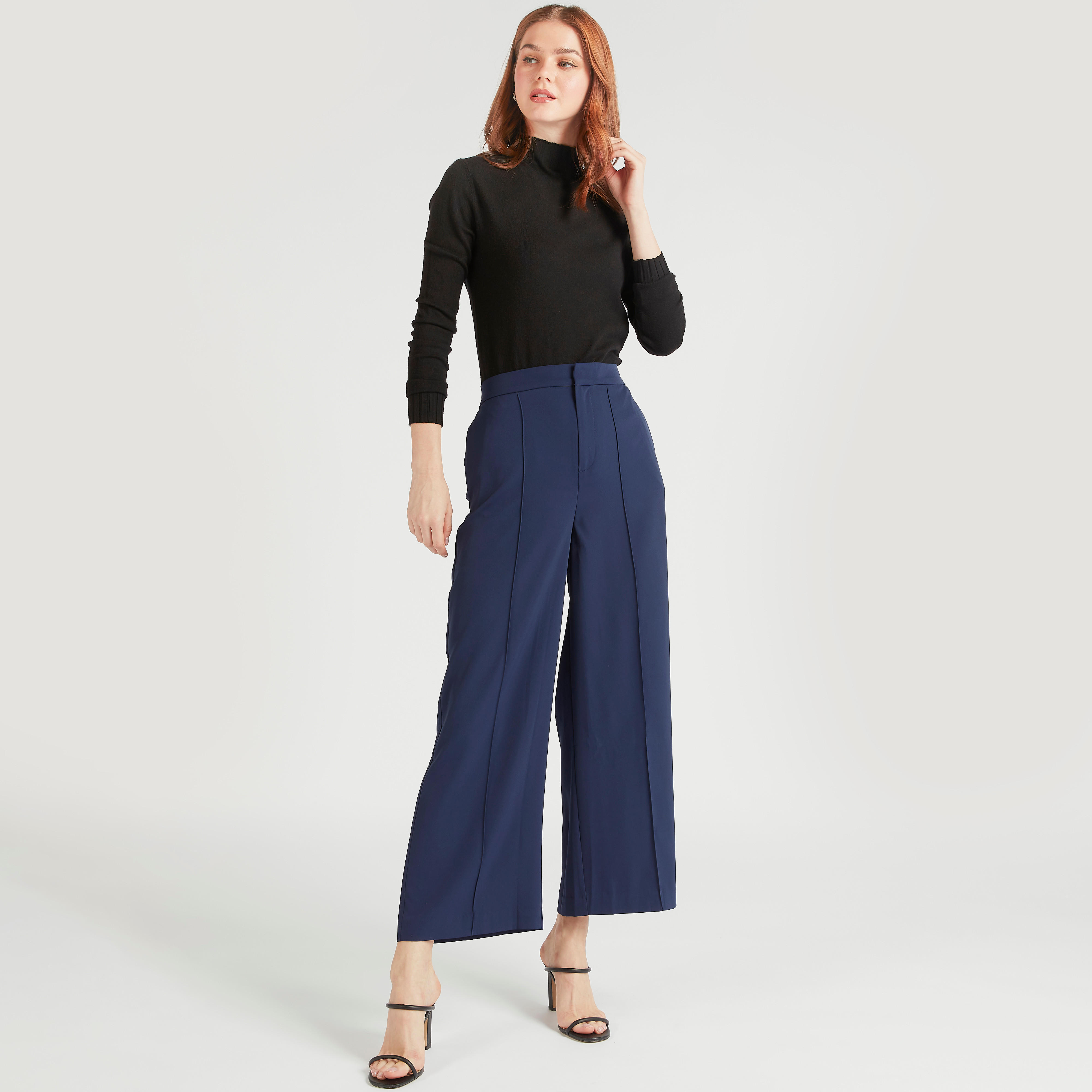 Solid Palazzo Pants with Pockets and Semi-Elasticated Waistband-women-clothing-bottoms-trousers-image-2