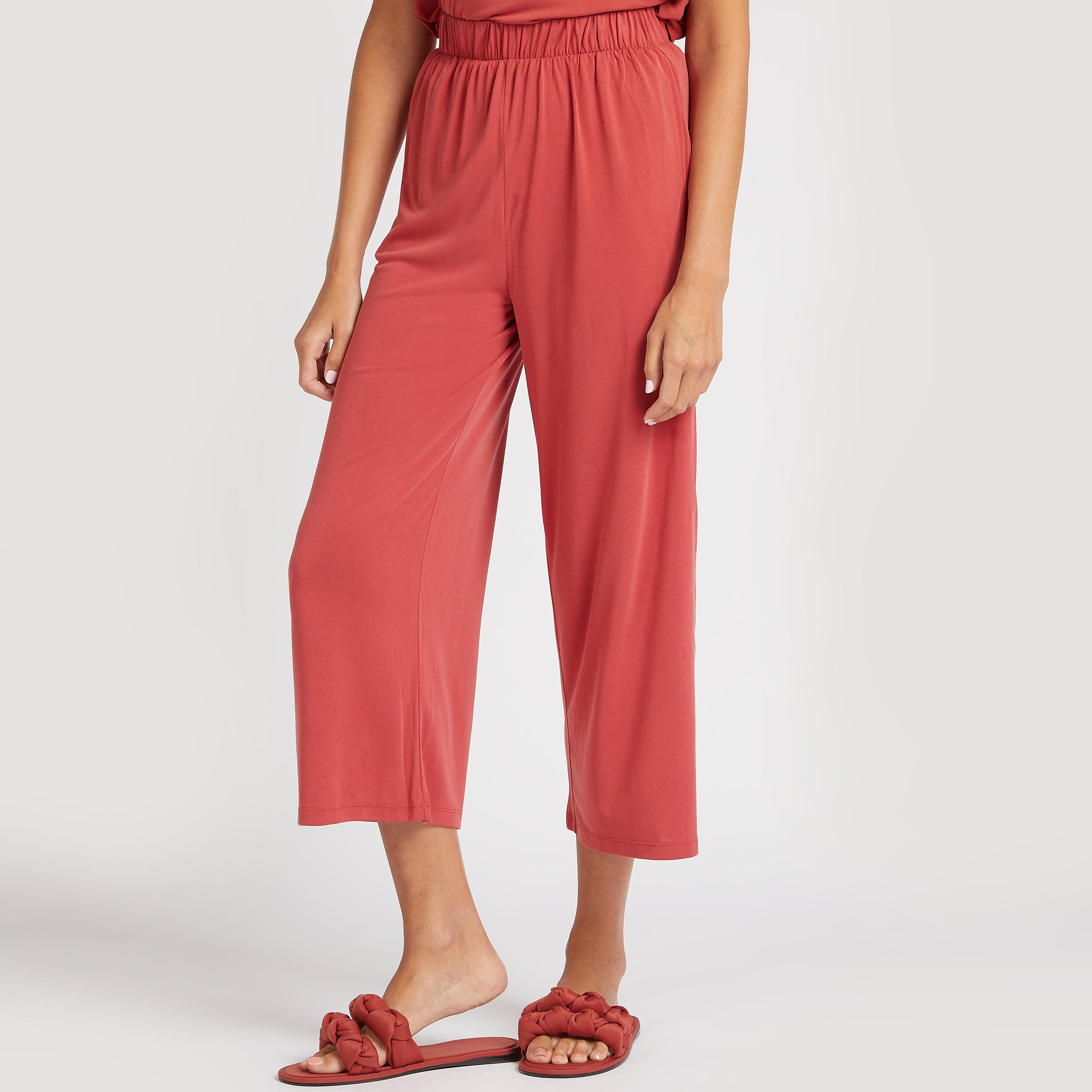 بنطال قصير سادة مع خصر مطاطي متوسط الارتفاع-women-clothing-bottoms-trousers-image-4