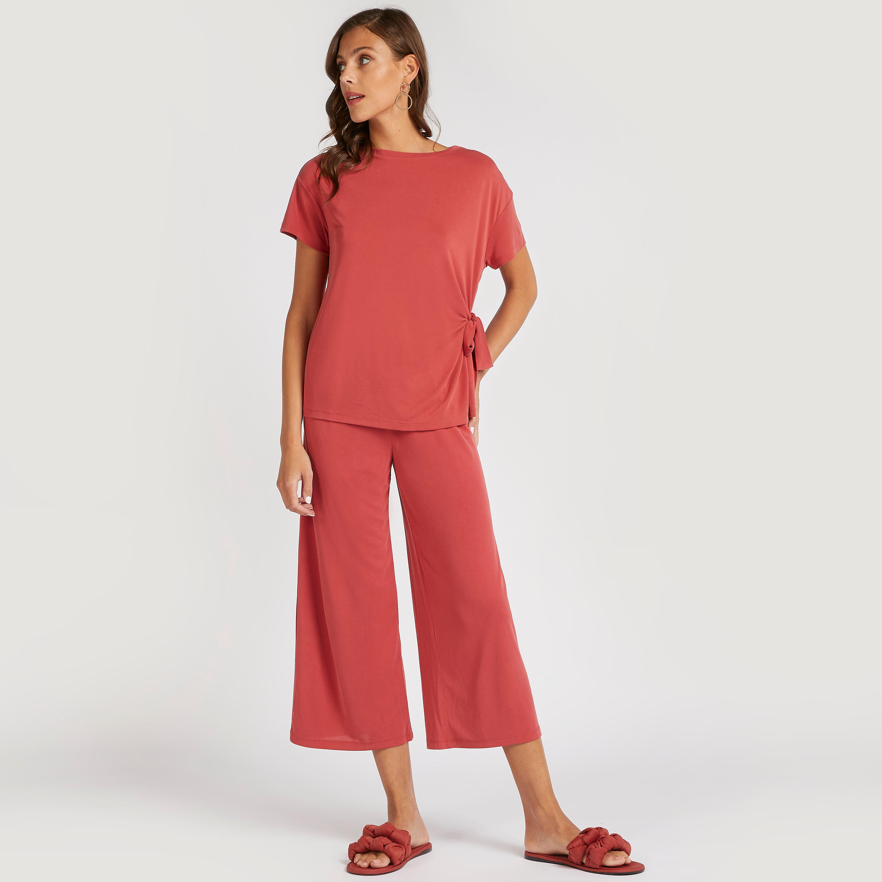 بنطال قصير سادة مع خصر مطاطي متوسط الارتفاع-women-clothing-bottoms-trousers-image-3
