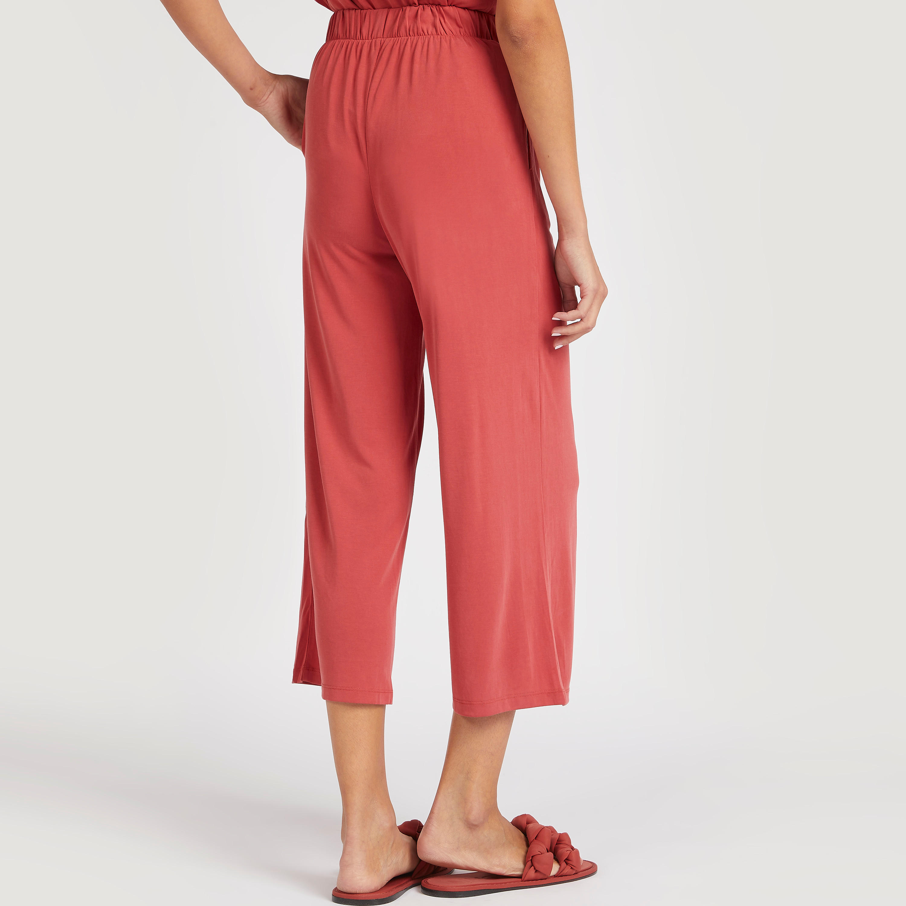 بنطال قصير سادة مع خصر مطاطي متوسط الارتفاع-women-clothing-bottoms-trousers-image-1