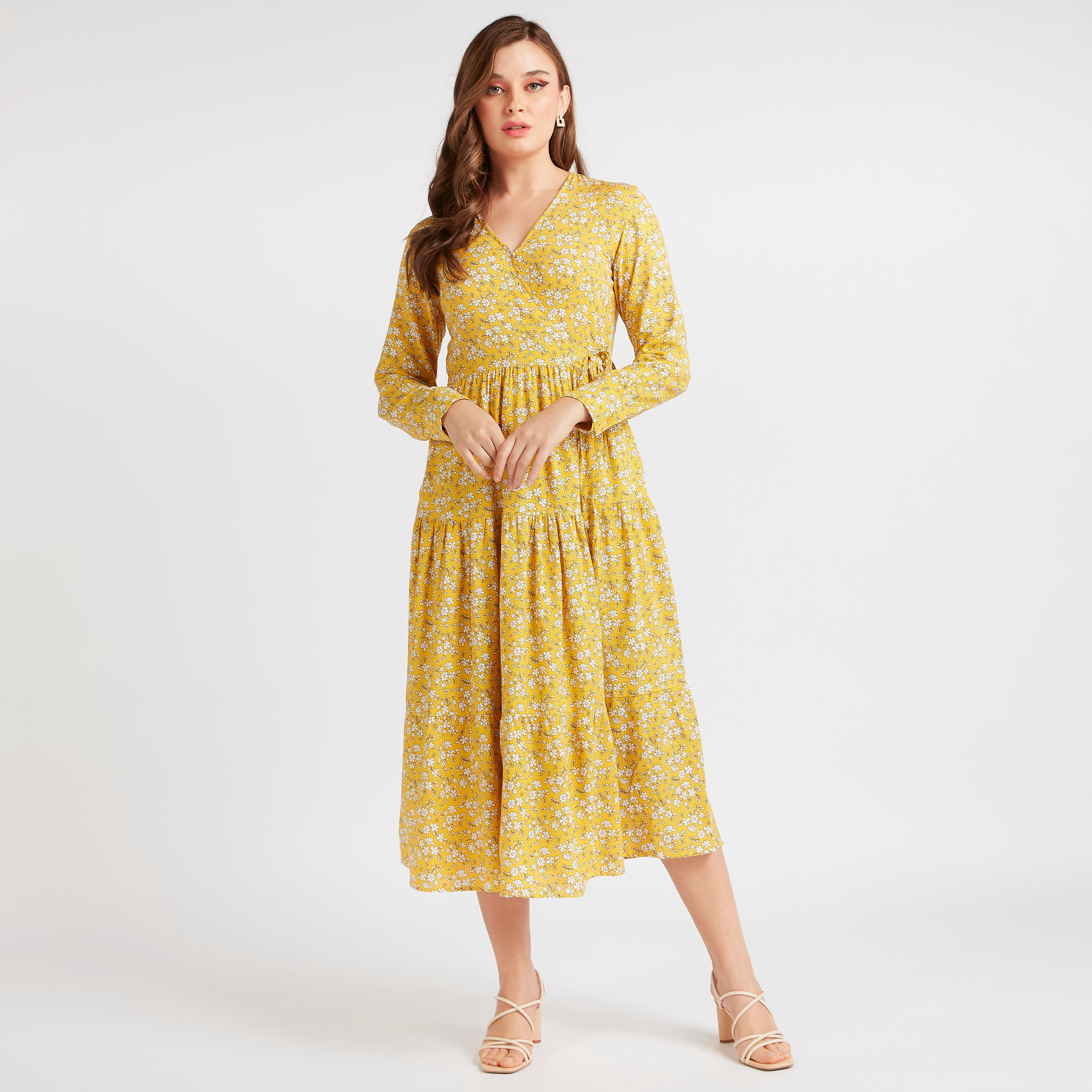 فستان ميدي ملفوف بأربطة وجيوب وطبعات أزهار-women-clothing-dresses-image-1