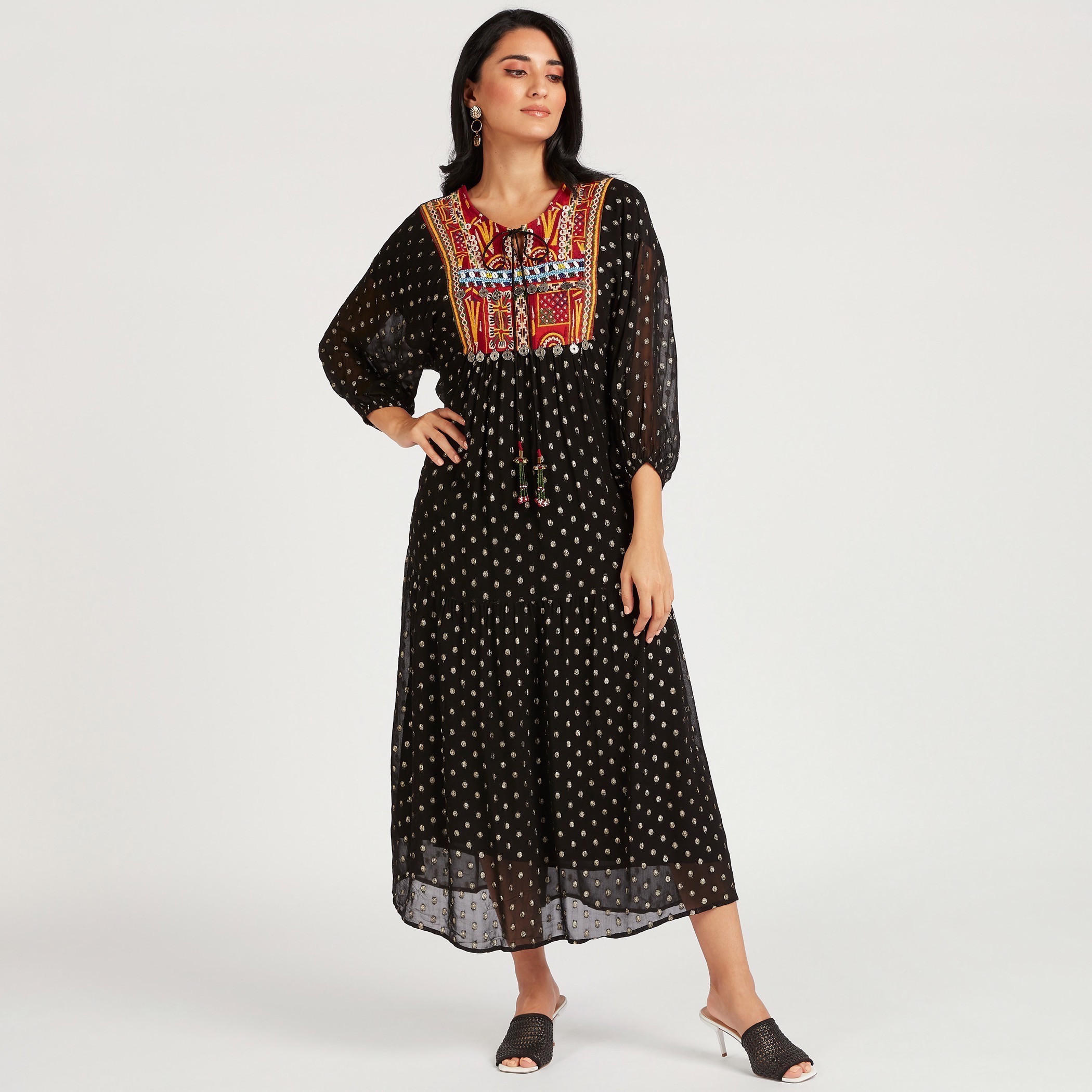 Embroidered Maxi A-line Dress with Long Sleeves-women-clothing-dresses-image-1