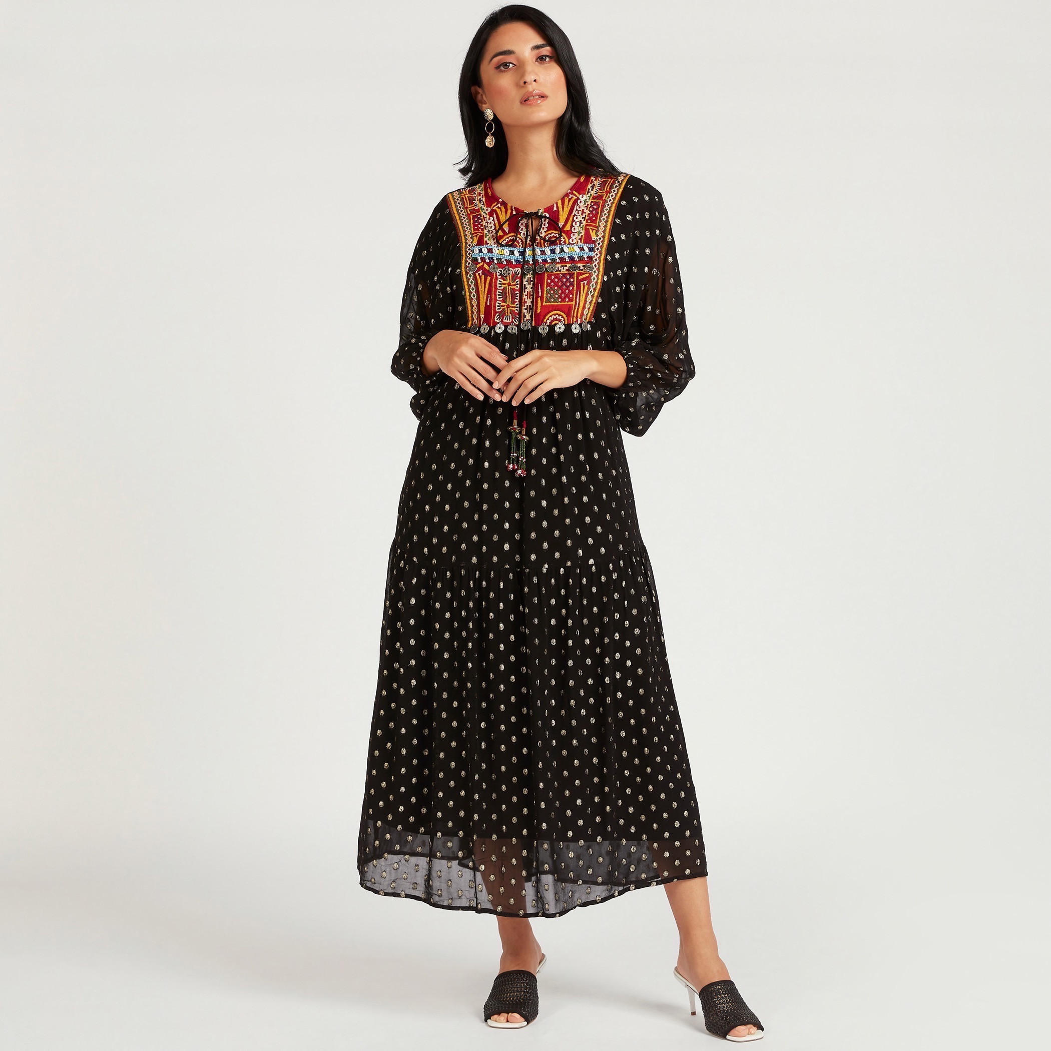 Embroidered Maxi A-line Dress with Long Sleeves-women-clothing-dresses-image-2