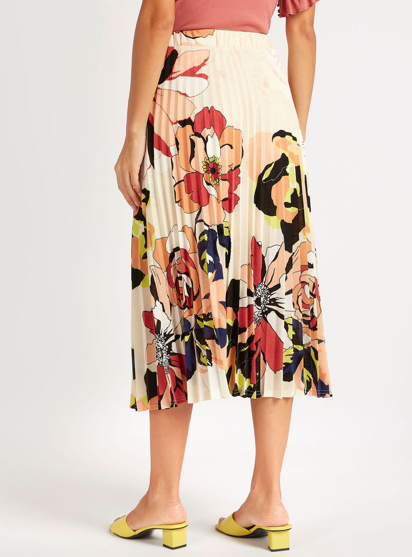 تنورة ميدي إيه لاين بثنايا وطبعات زهور وخصر مطاطي-women-clothing-bottoms-skirts-image-4